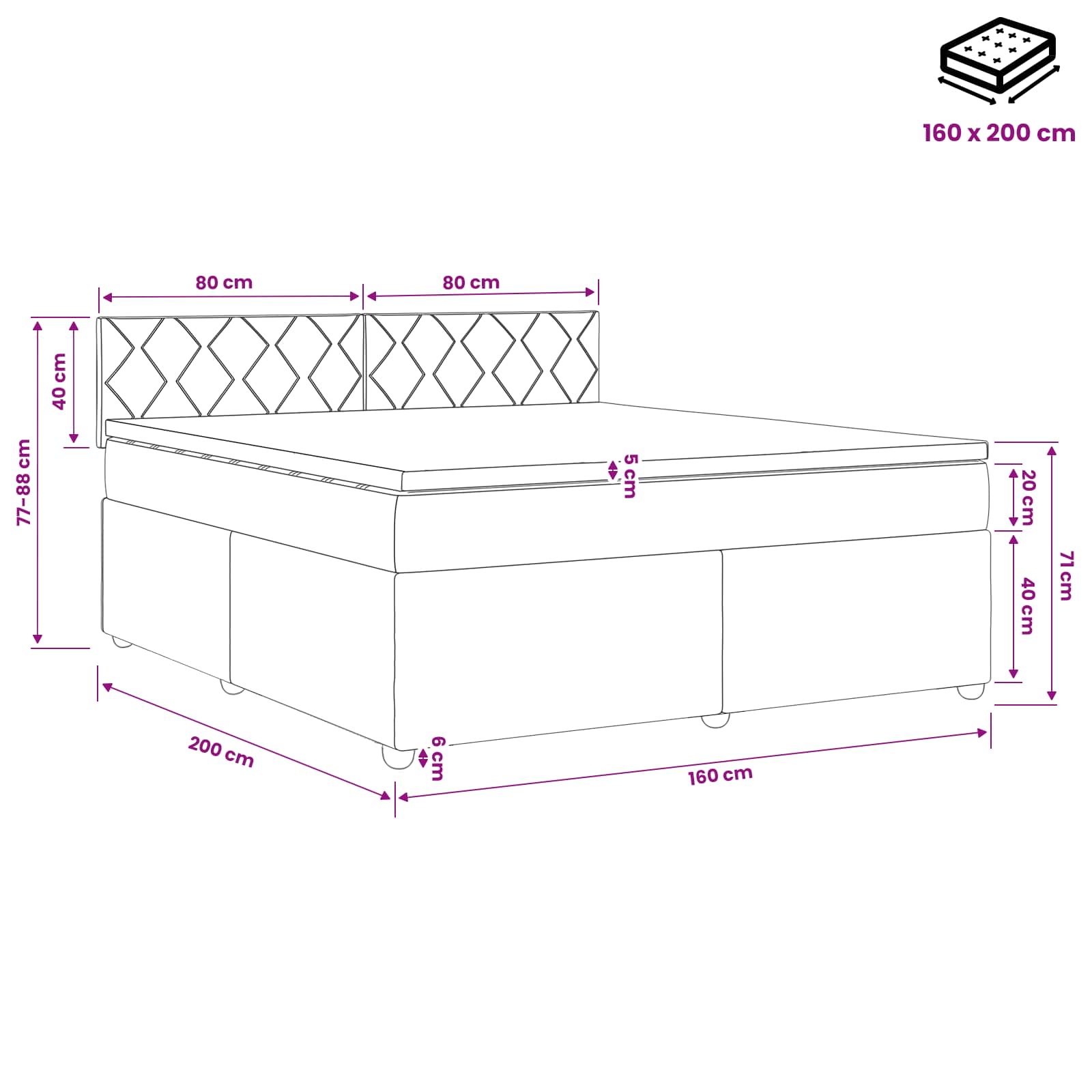 Boxspringbed met matras Donkergrijs 160 x 200 cm Stof – afbeelding 12