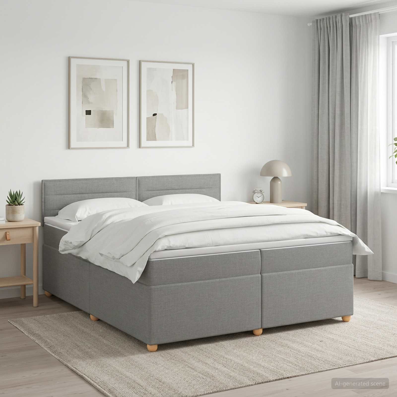 Boxspringbed met matras Lichtgrijs 200 x 200 cm Stof