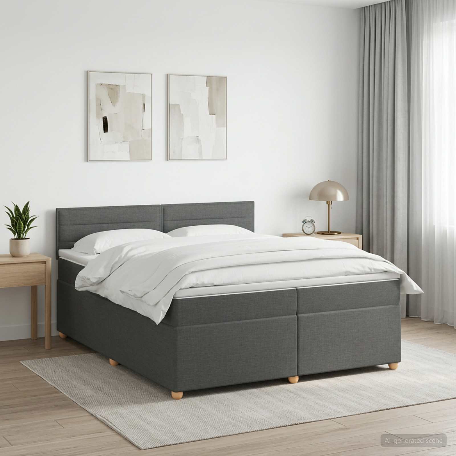 Boxspringbed met matras Donkergrijs 200 x 200 cm Stof