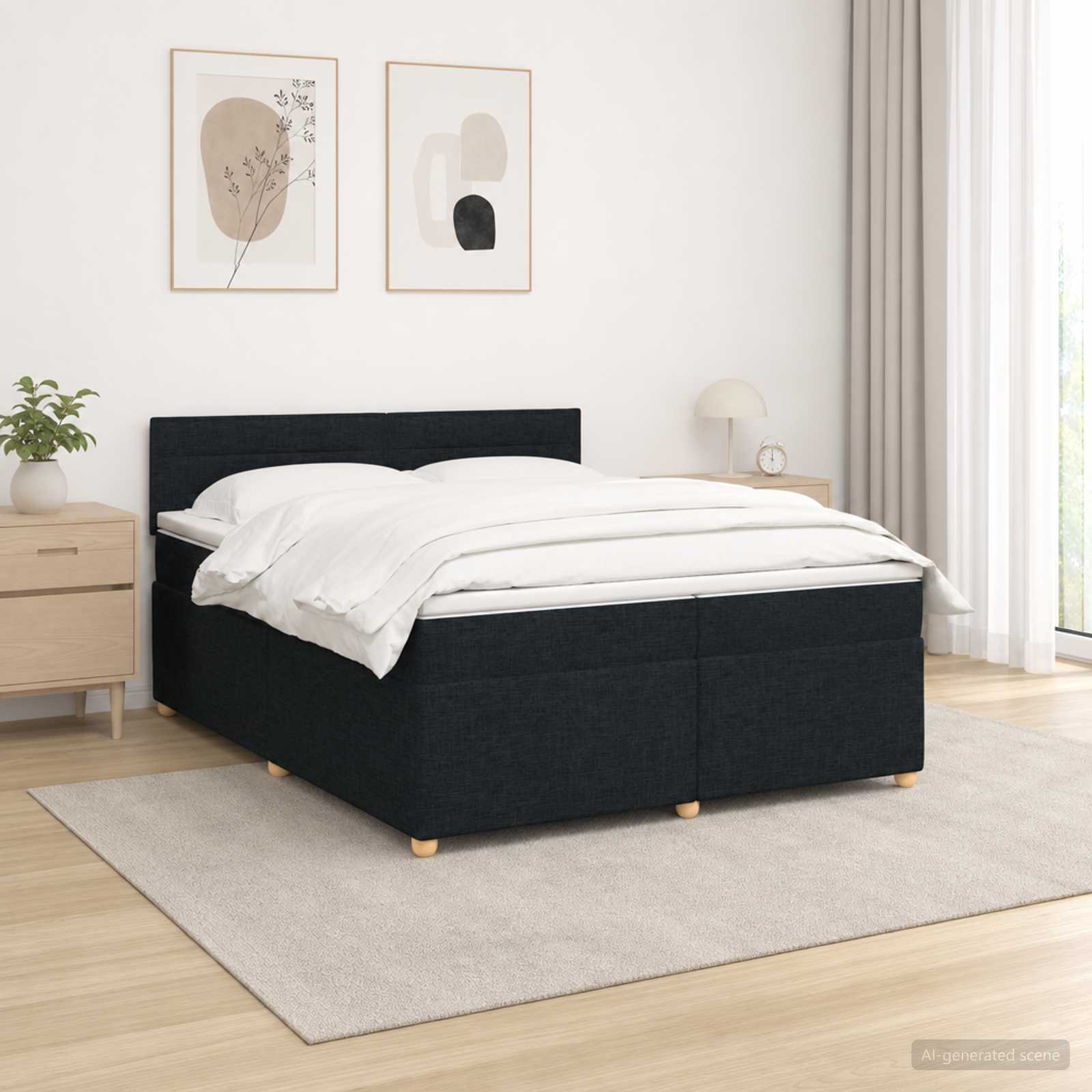 Boxspringbed met matras met hoofdeinde Zwart 200 x 200 cm Stof