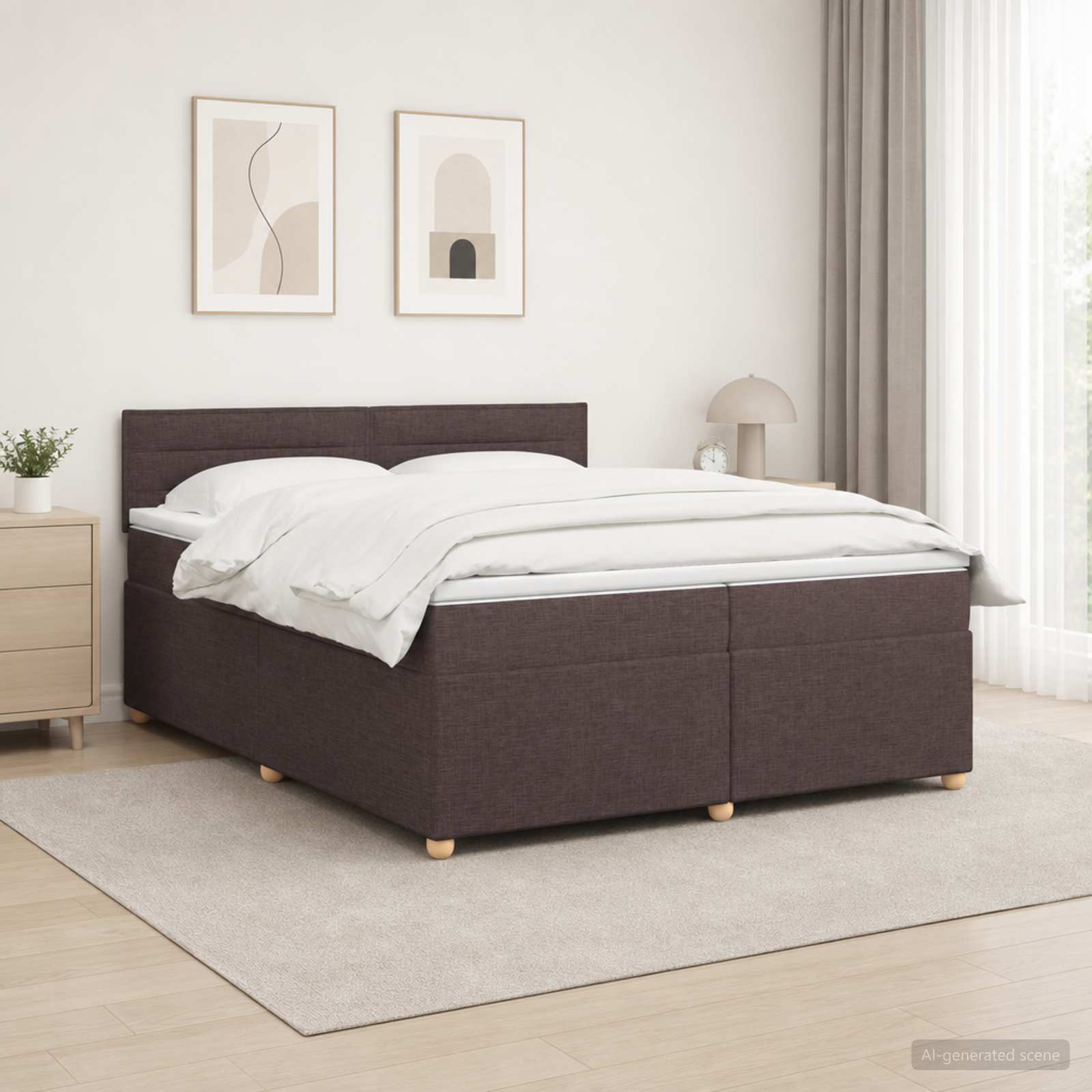 Boxspringbed met matras Donkerbruin 200 x 200 cm Stof