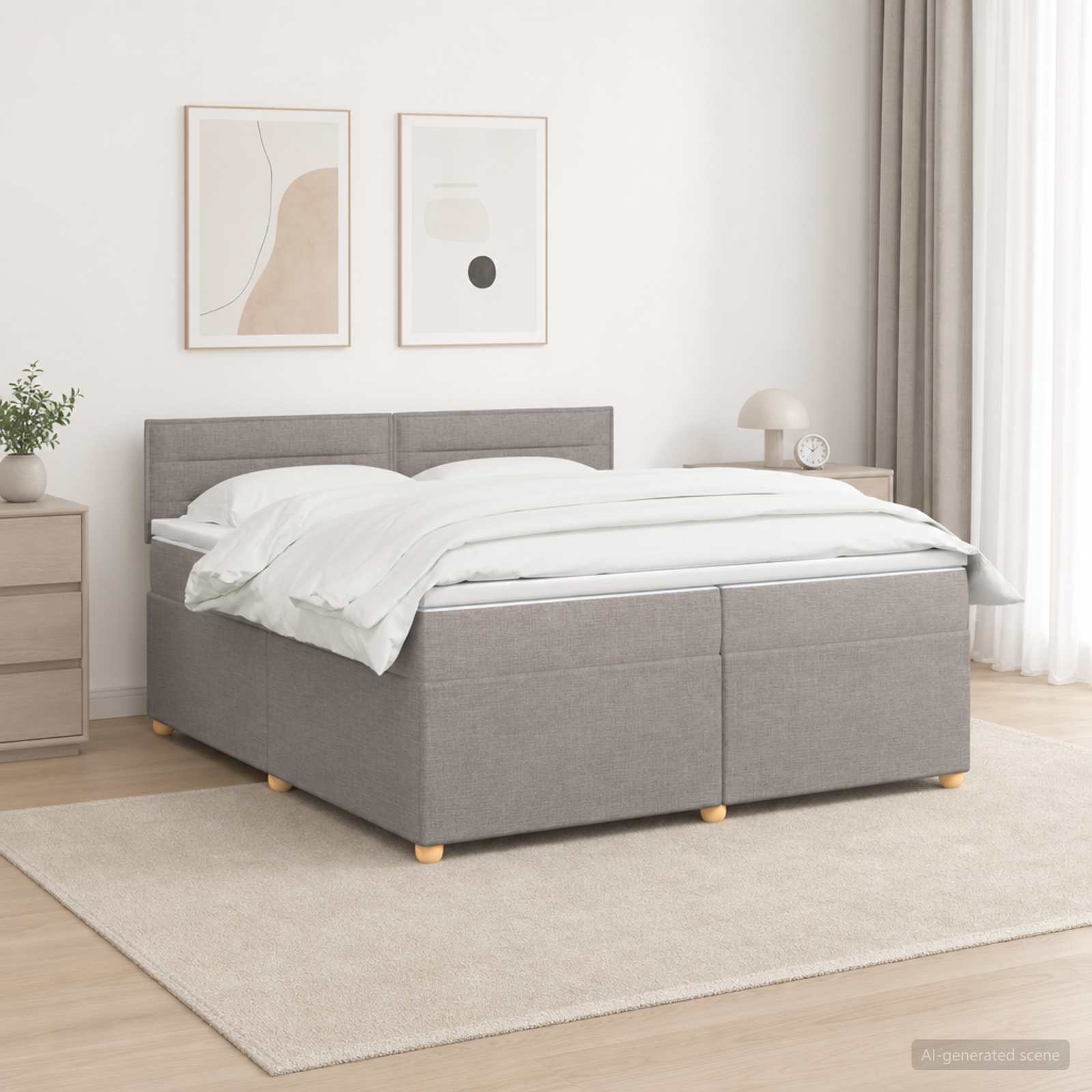 Boxspringbed met matras met hoofdeinde Taupe 200 x 200 cm Stof