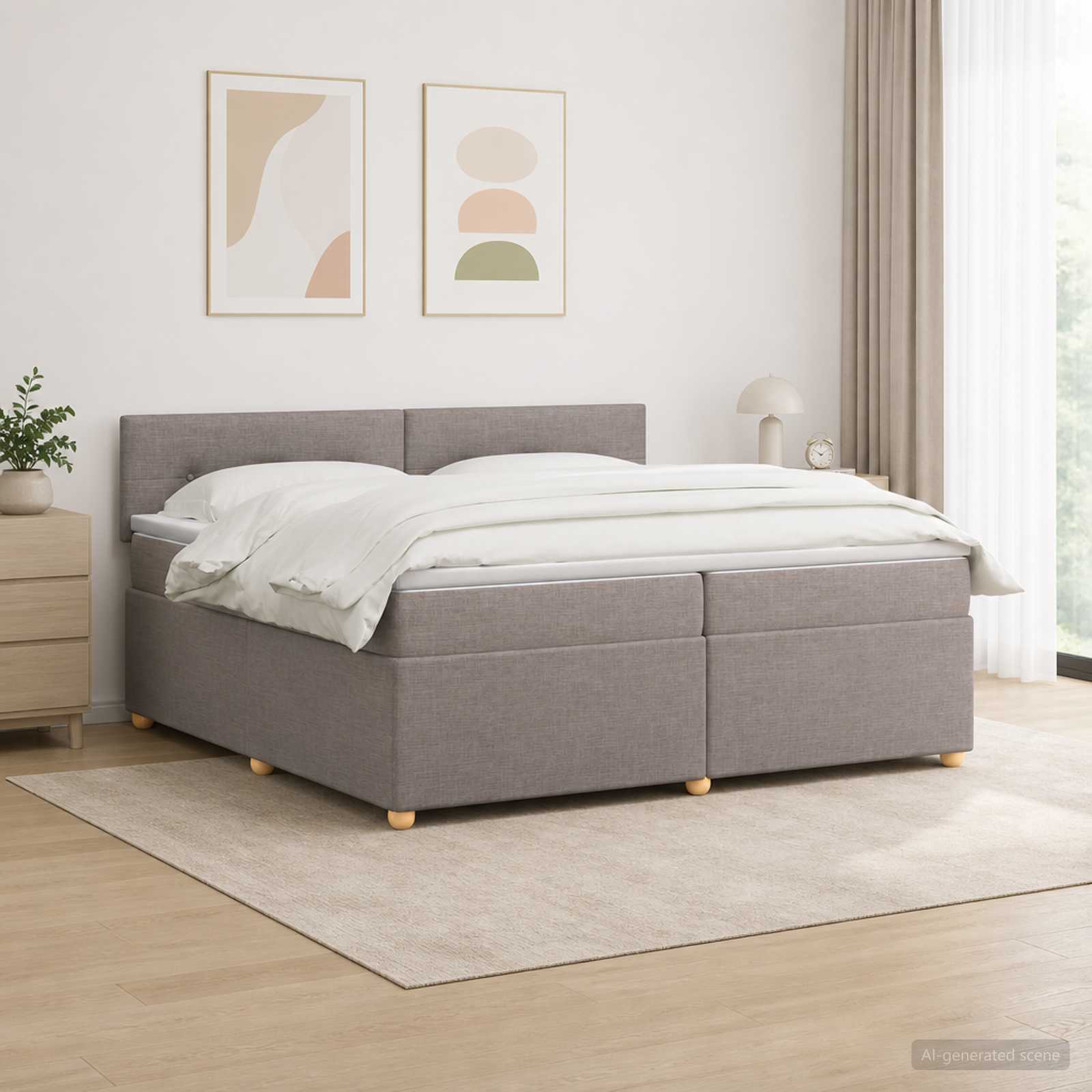 Boxspringbed met matras met hoofdeinde Taupe 200 x 200 cm Stof