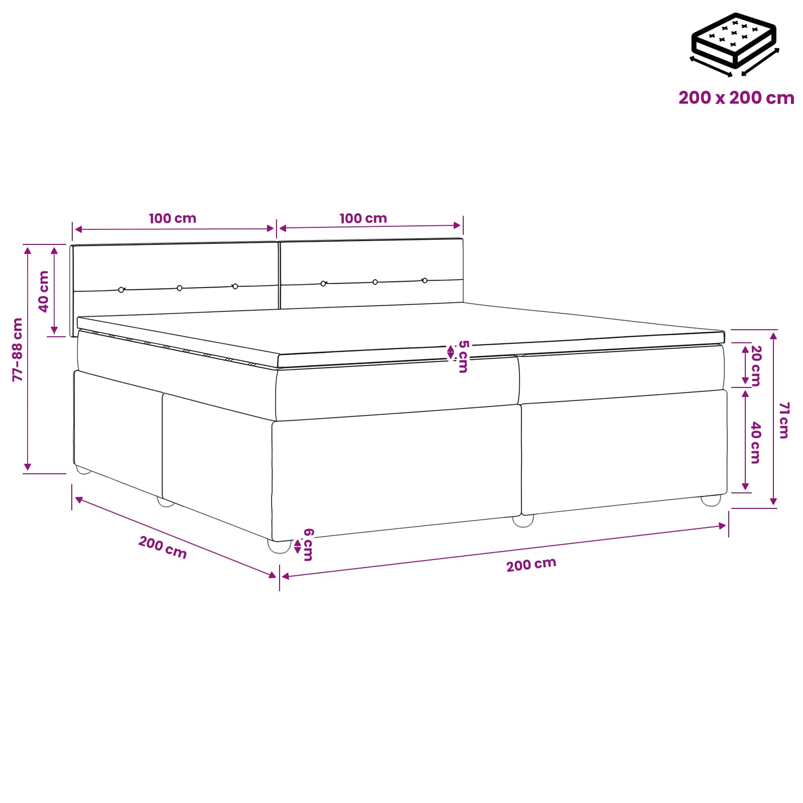 Boxspringbed met matras met hoofdeinde Taupe 200 x 200 cm Stof – afbeelding 12