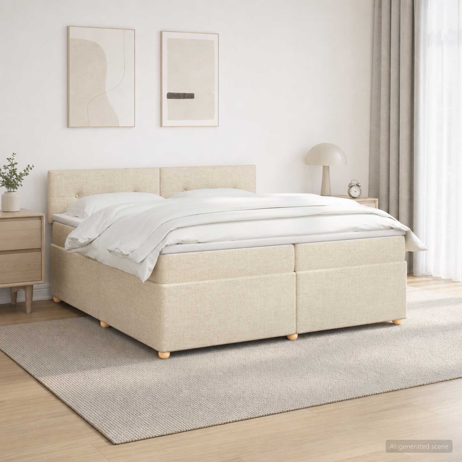 Boxspringbed met matras Crèmekleurig 200 x 200 cm Stof – afbeelding 1