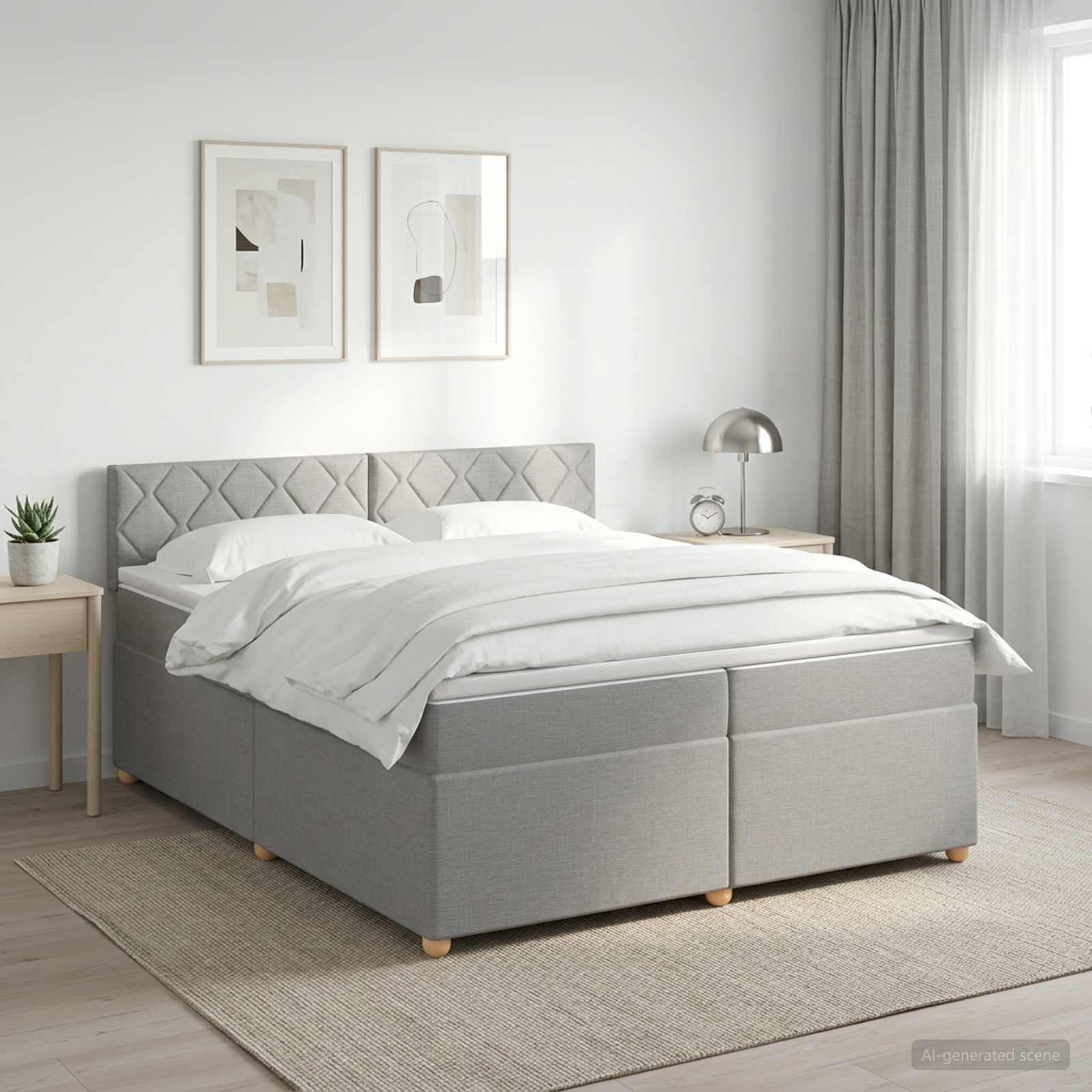 Boxspringbed met matras Lichtgrijs 200 x 200 cm Stof
