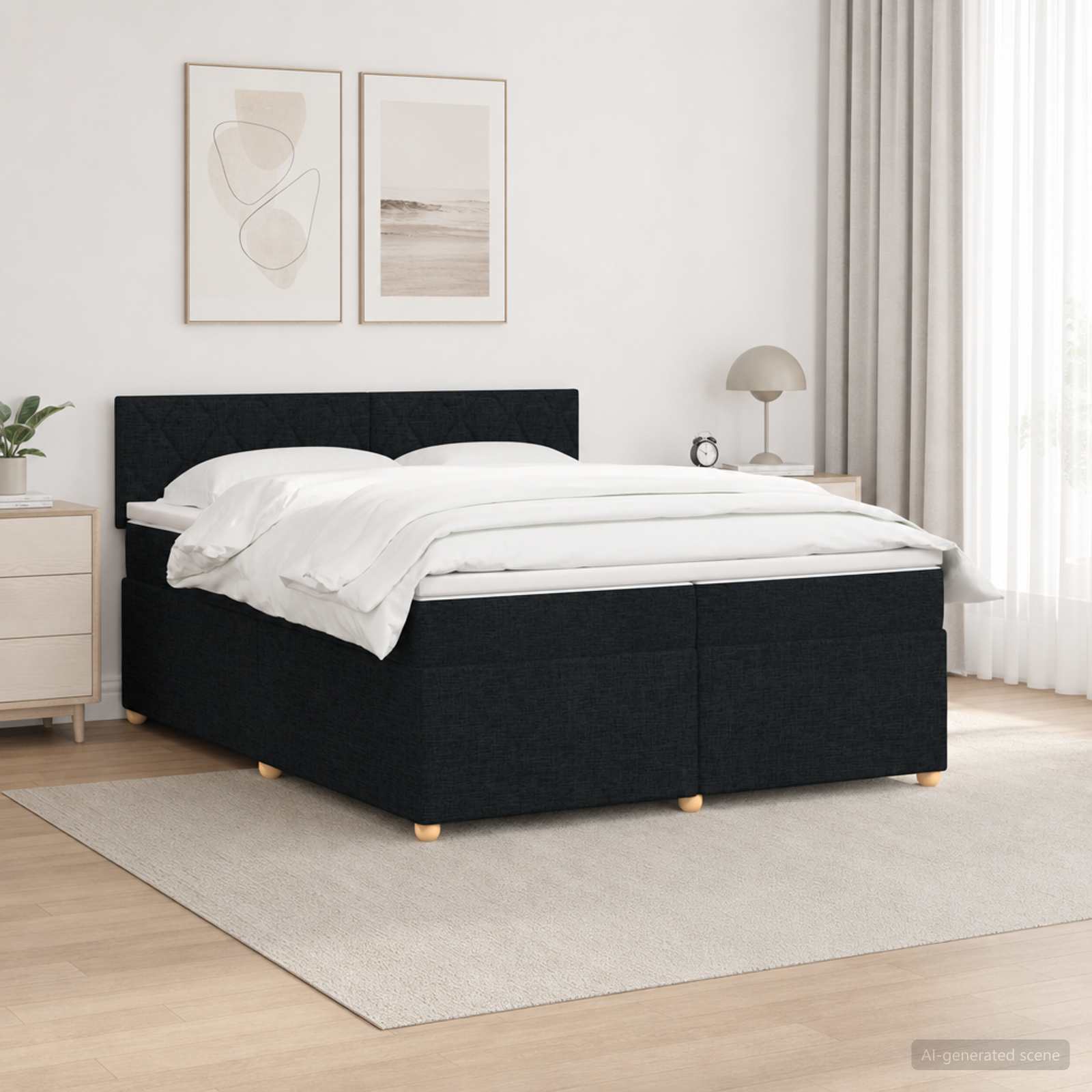 Boxspringbed met matras met hoofdeinde Zwart 200 x 200 cm Stof – afbeelding 1