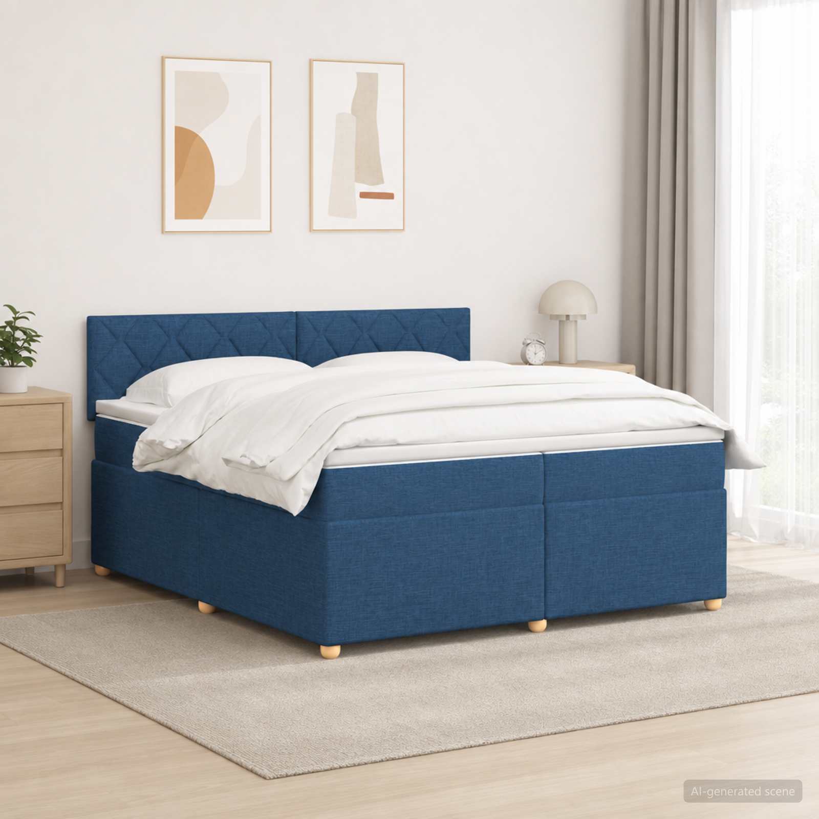 Boxspringbed met matras met hoofdeinde Blauw 200 x 200 cm Stof