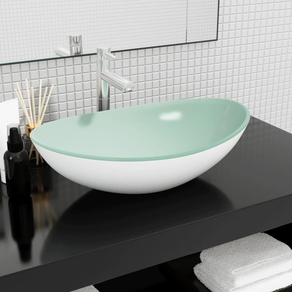 Wasbak 54,5x35x15,5 cm gehard glas wit – afbeelding 1