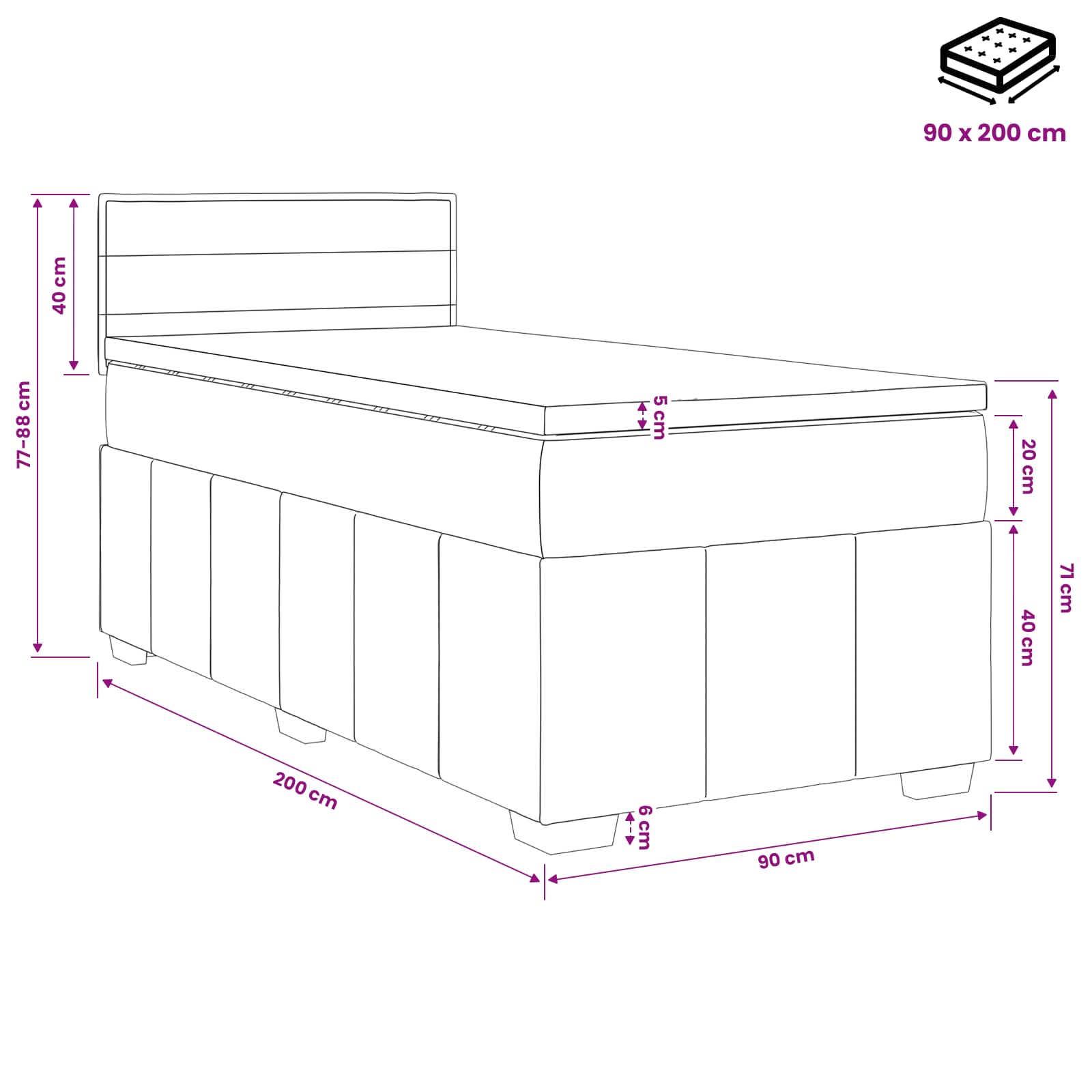 Boxspringbed met matras met hoofdeinde Blauw 90 x 200 cm Stof – afbeelding 11