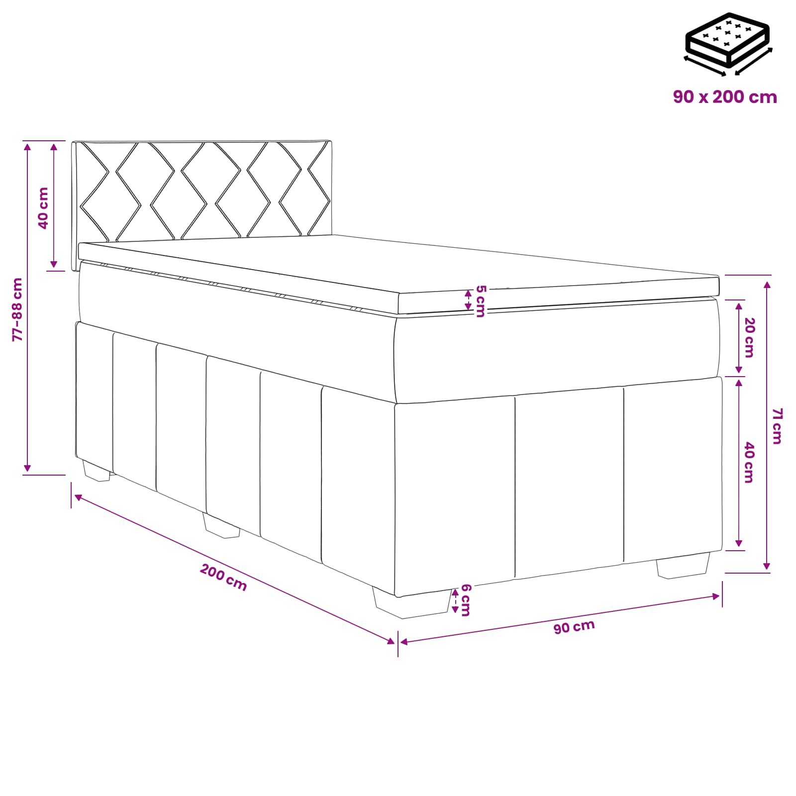 Boxspringbed met matras Donkergrijs 90 x 200 cm Stof – afbeelding 11