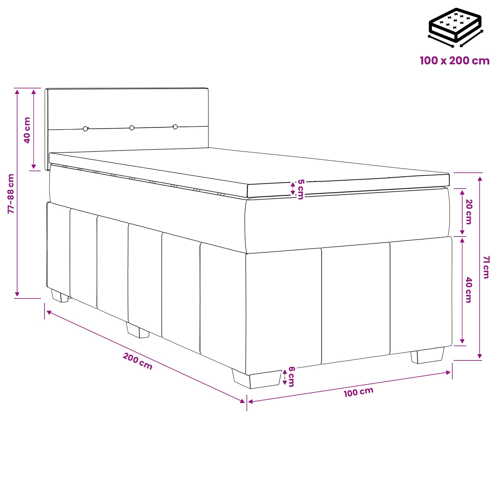 Boxspringbed met matras Donkergrijs 100 x 200 cm Stof – afbeelding 11