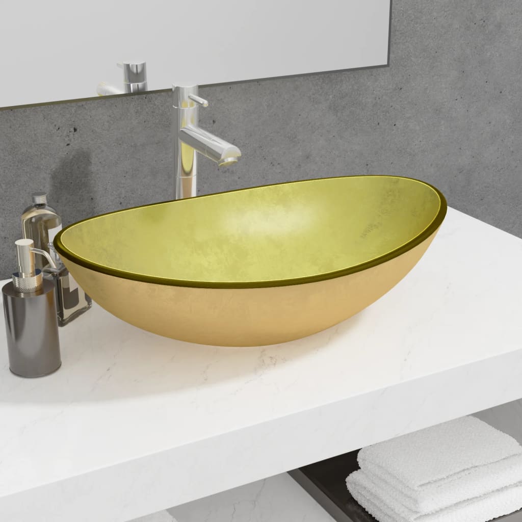 Wasbak 54,5x35x15,5 cm gehard glas goudkleurig – afbeelding 1
