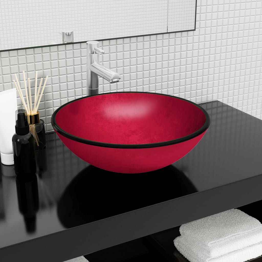 Wasbak 42x14 cm gehard glas rood – afbeelding 1