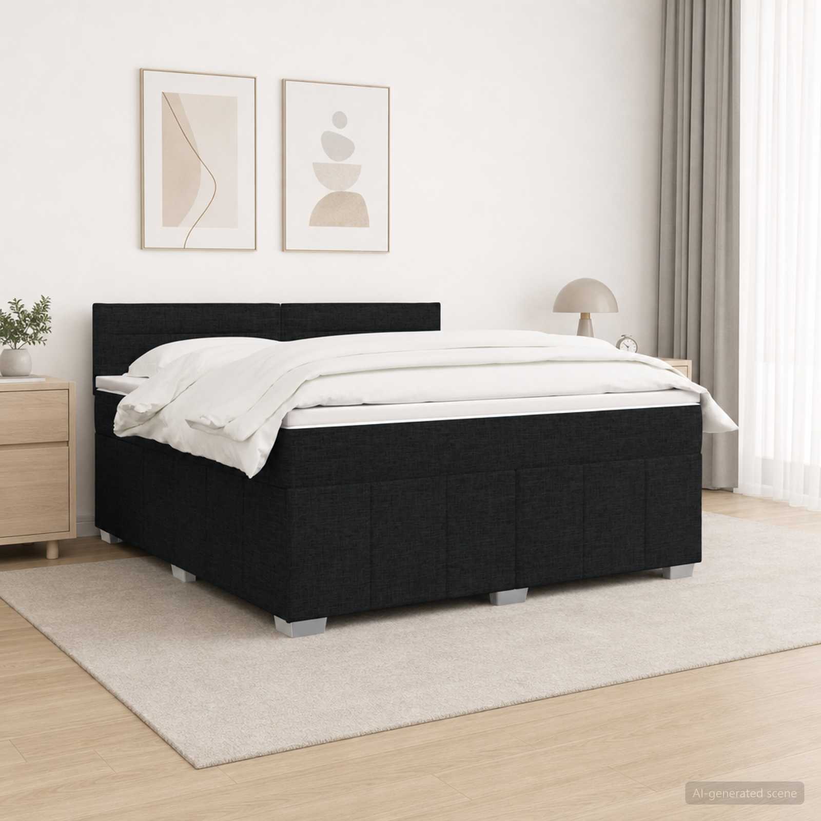 Boxspringbed met matras met hoofdeinde Zwart 140 x 190 cm Stof – afbeelding 1