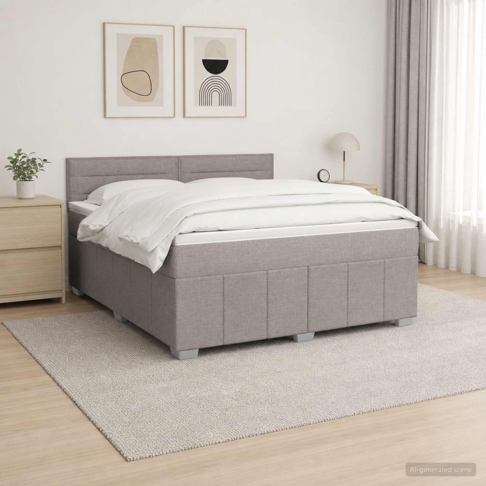 Boxspringbed met matras met hoofdeinde Taupe 140 x 190 cm Stof – afbeelding 1