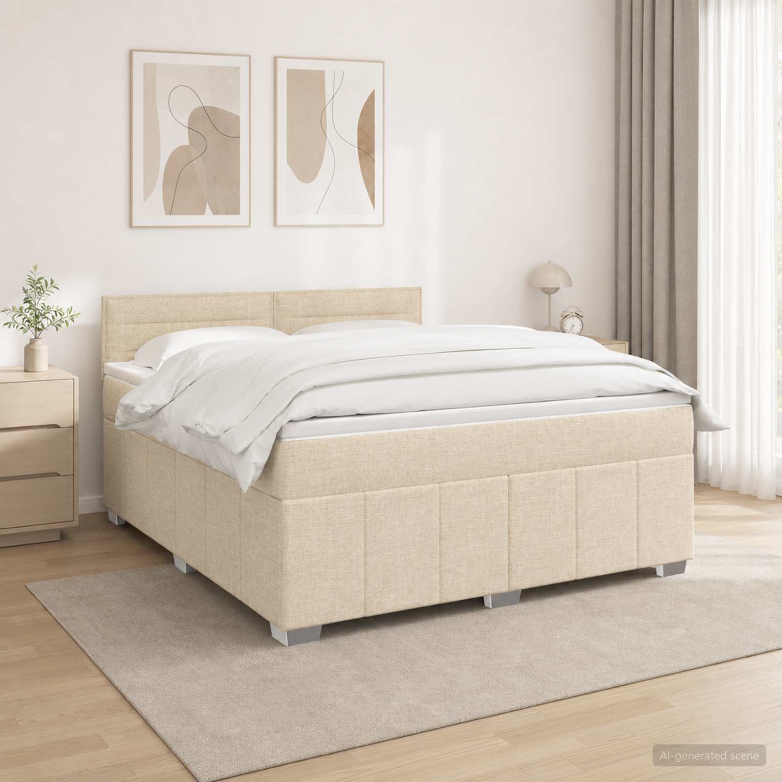 Boxspringbed met matras Crèmekleurig 140 x 190 cm Stof – afbeelding 1
