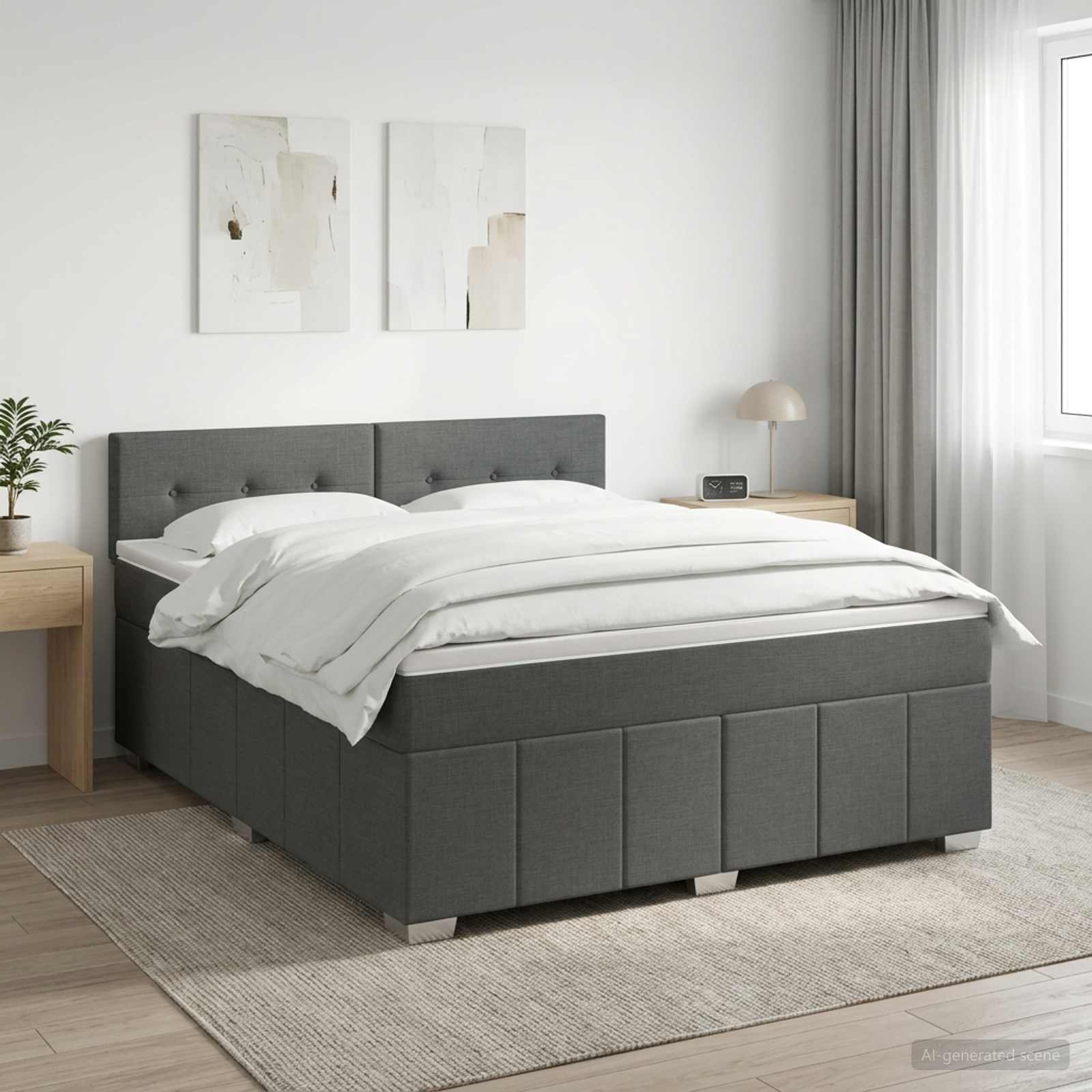 Boxspringbed met matras Donkergrijs 140 x 190 cm Stof – afbeelding 1