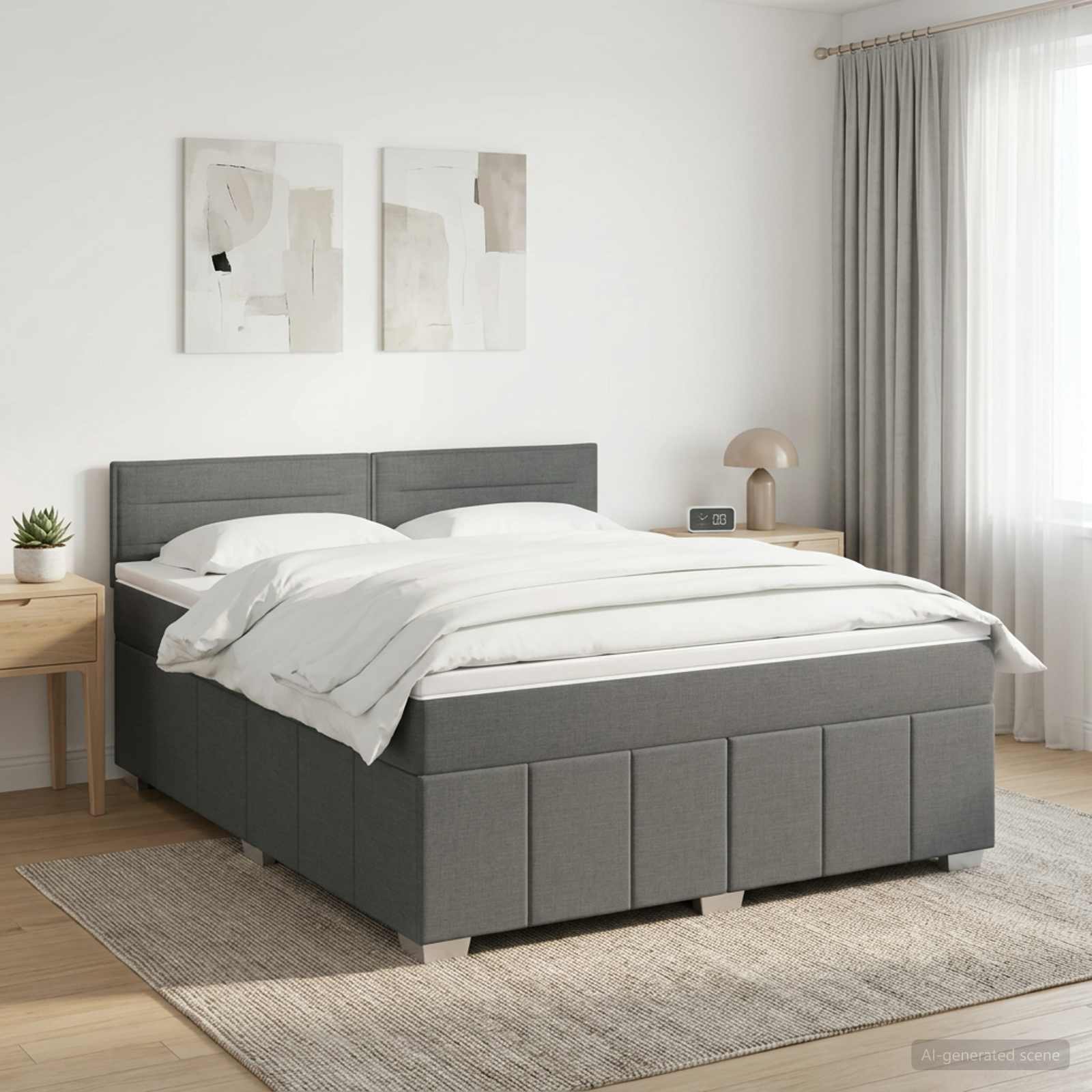 Boxspringbed met matras Donkergrijs 140 x 200 cm Stof