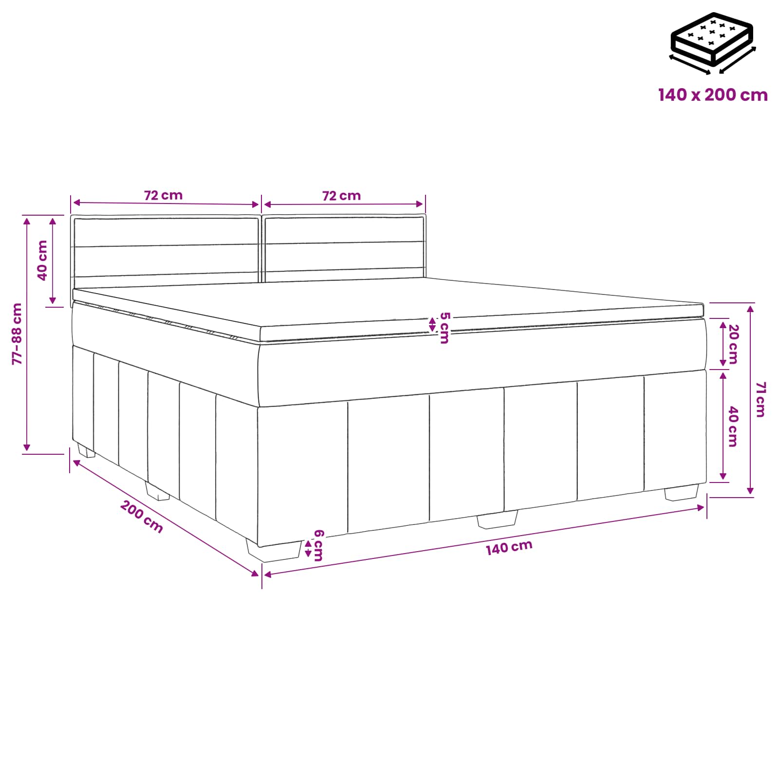 Boxspringbed met matras Donkerbruin 140 x 200 cm Stof – afbeelding 12