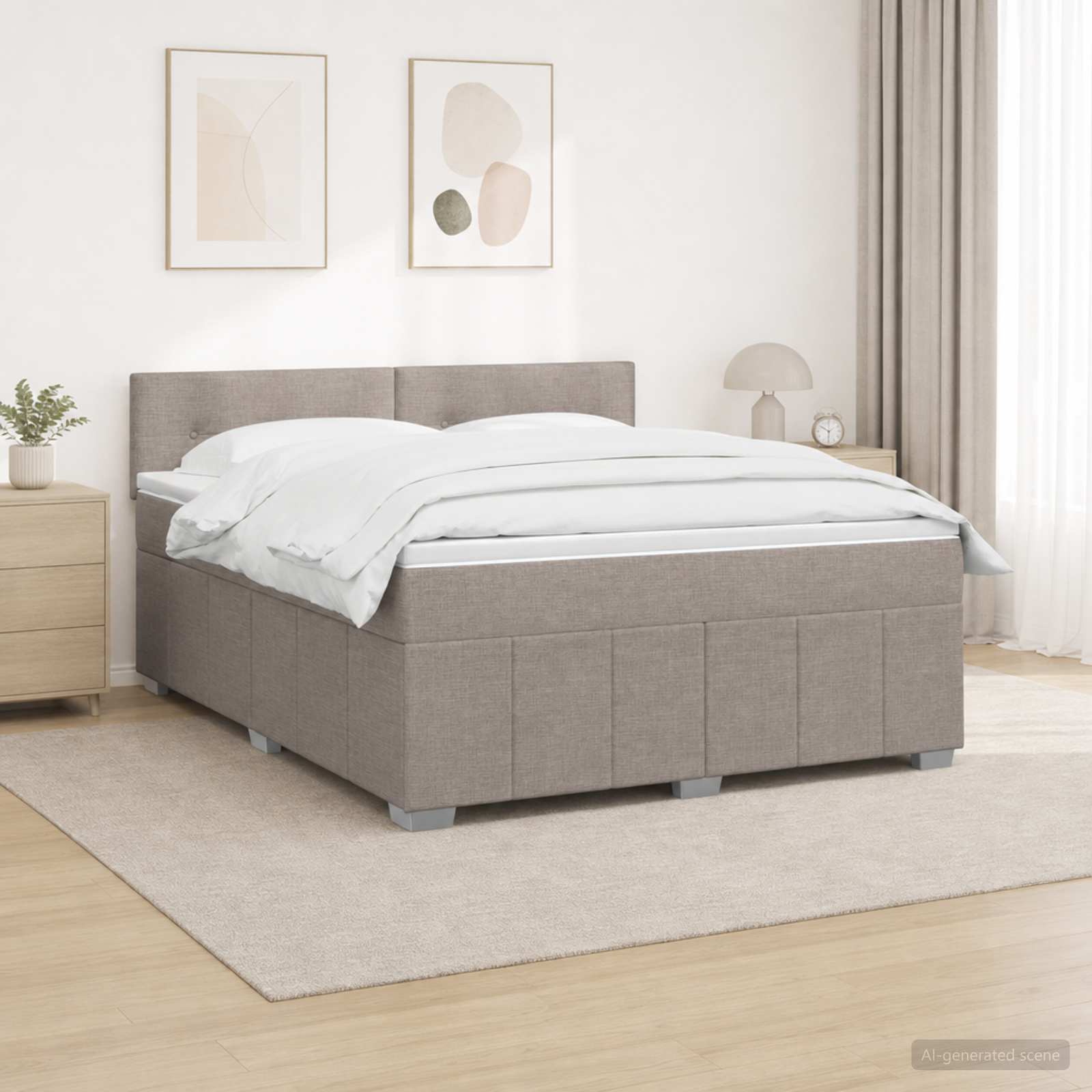 Boxspringbed met matras met hoofdeinde Taupe 140 x 200 cm Stof – afbeelding 1