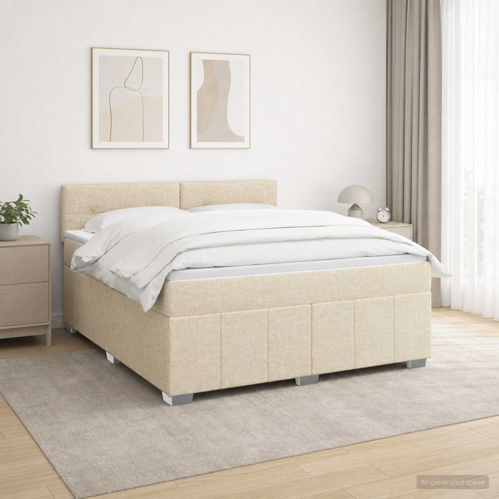 Boxspringbed met matras Crèmekleurig 140 x 200 cm Stof – afbeelding 1