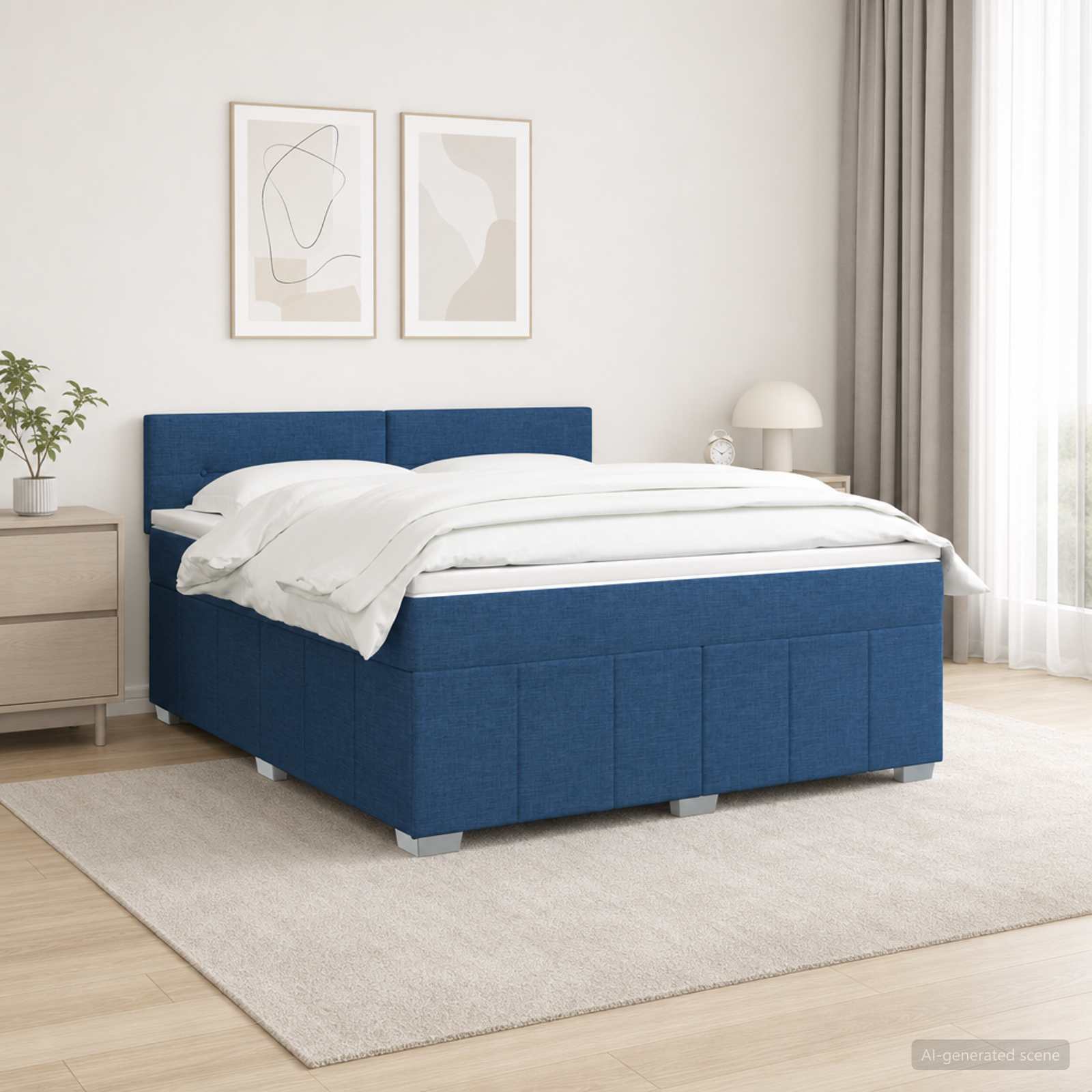 Boxspringbed met matras met hoofdeinde Blauw 140 x 200 cm Stof – afbeelding 1