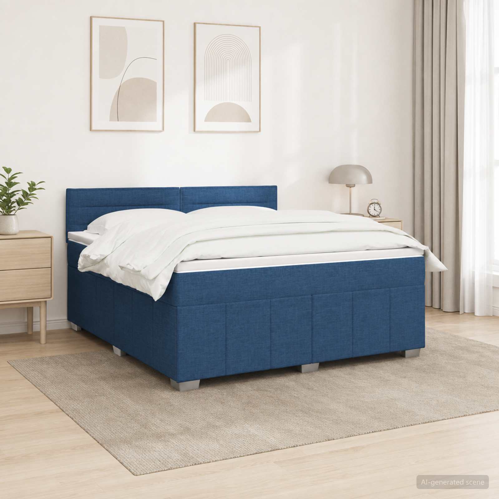 Boxspringbed met matras met hoofdeinde Blauw 160 x 200 cm Stof – afbeelding 1