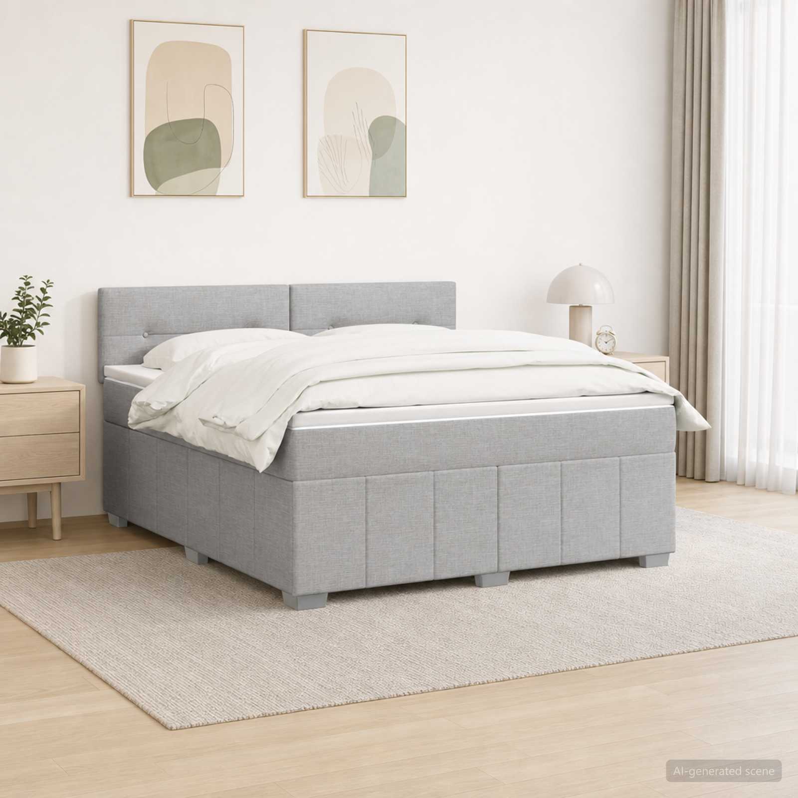 Boxspringbed met matras Lichtgrijs 160 x 200 cm Stof – afbeelding 1