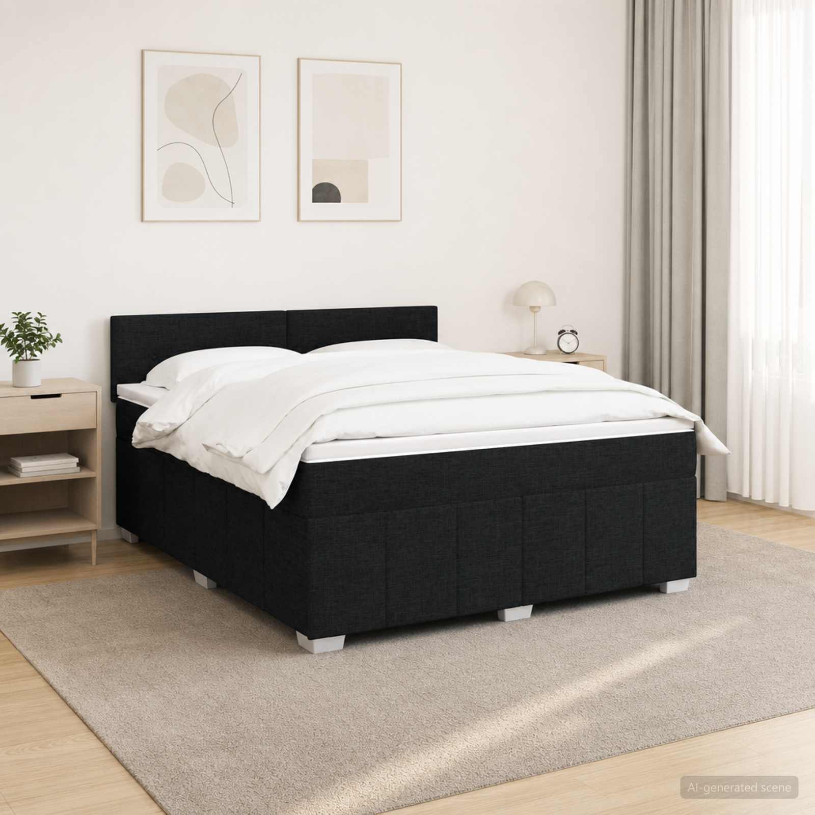 Boxspringbed met matras met hoofdeinde Zwart 160 x 200 cm Stof – afbeelding 1