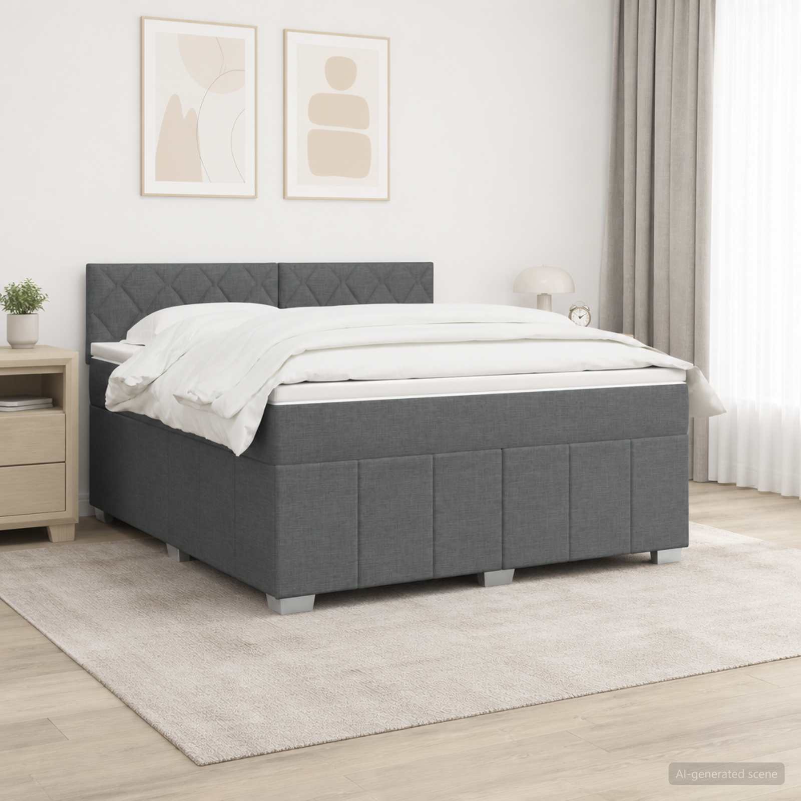 Boxspringbed met matras Donkergrijs 160 x 200 cm Stof