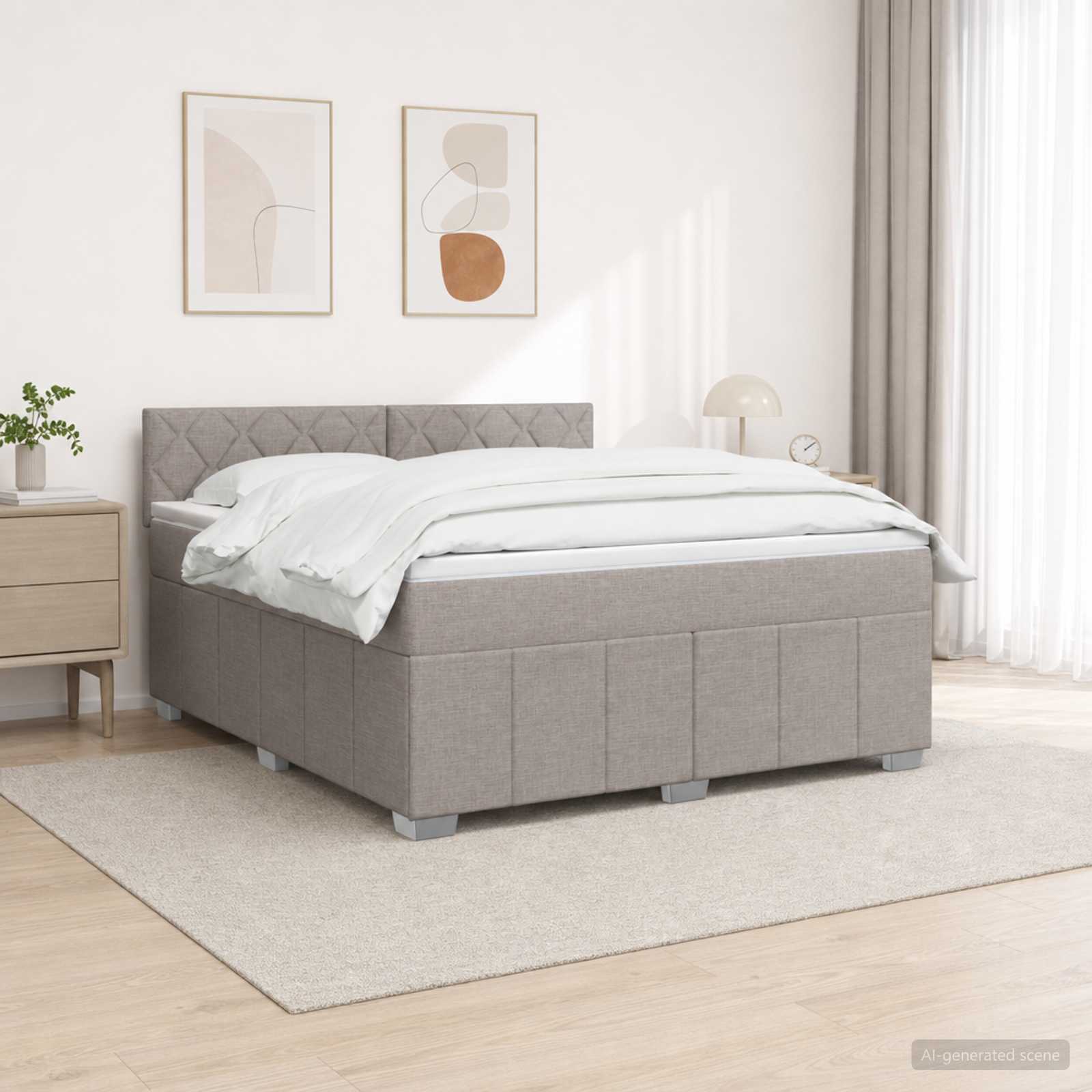 Boxspringbed met matras met hoofdeinde Taupe 160 x 200 cm Stof – afbeelding 1