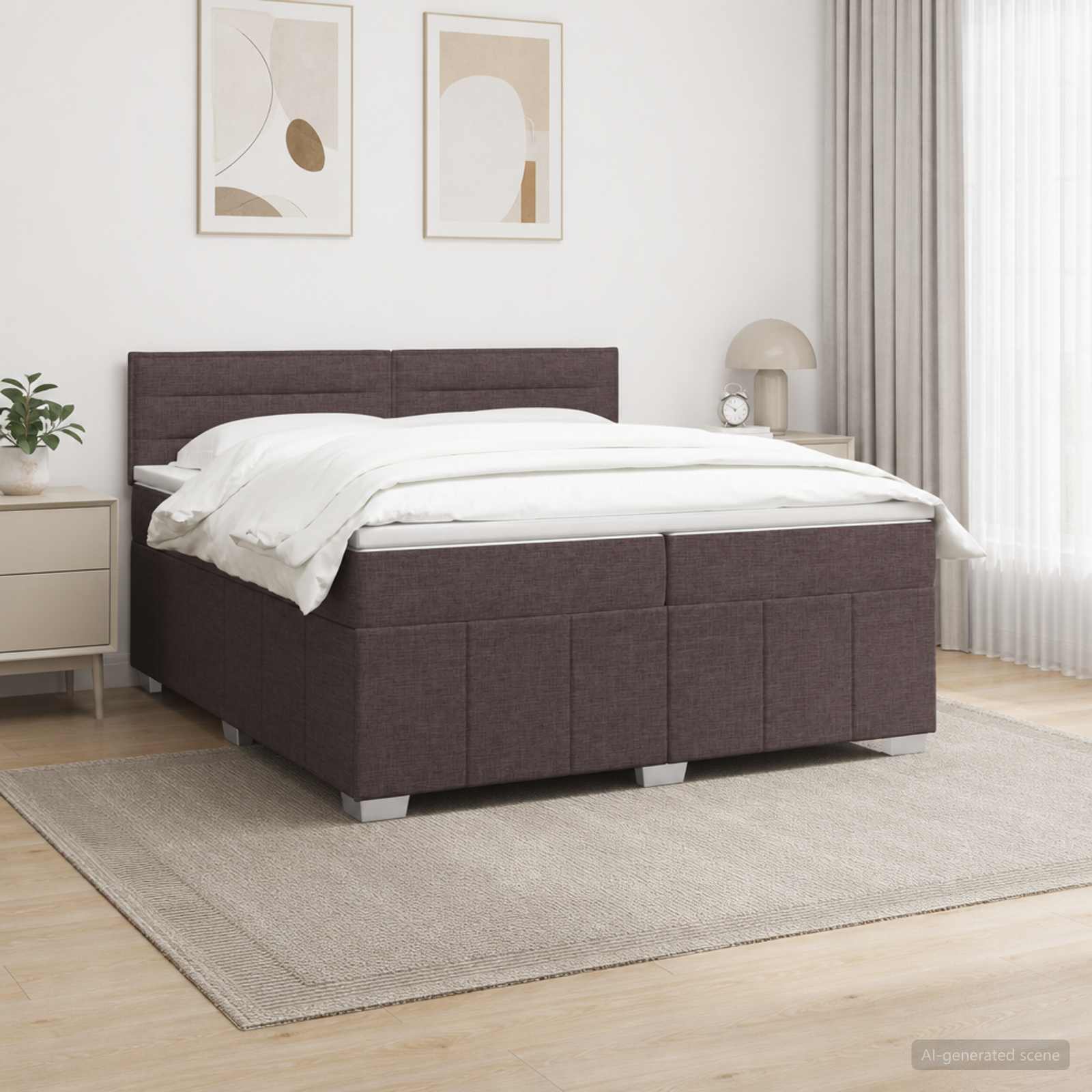Boxspringbed met matras Donkerbruin 200 x 200 cm Stof