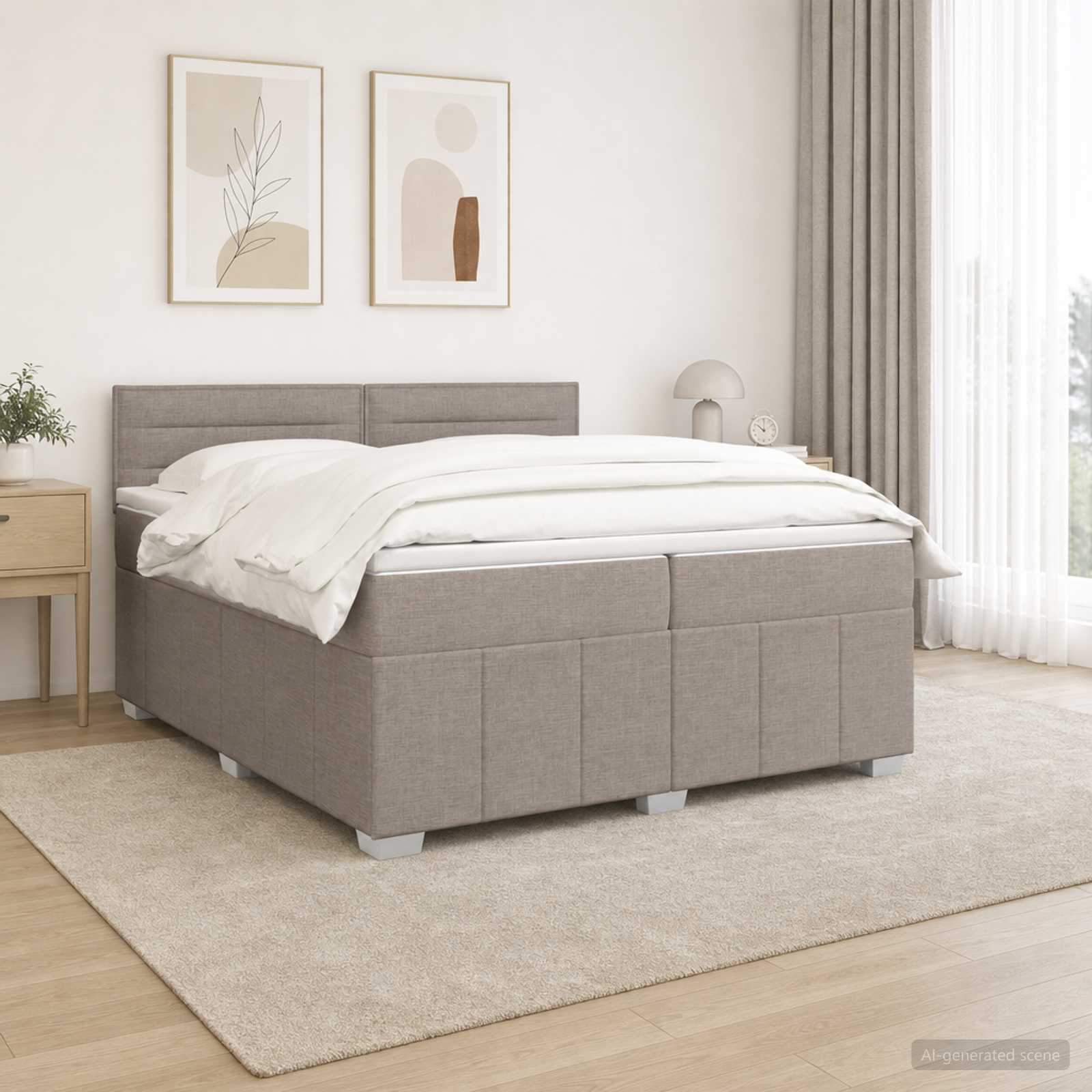 Boxspringbed met matras met hoofdeinde Taupe 200 x 200 cm Stof