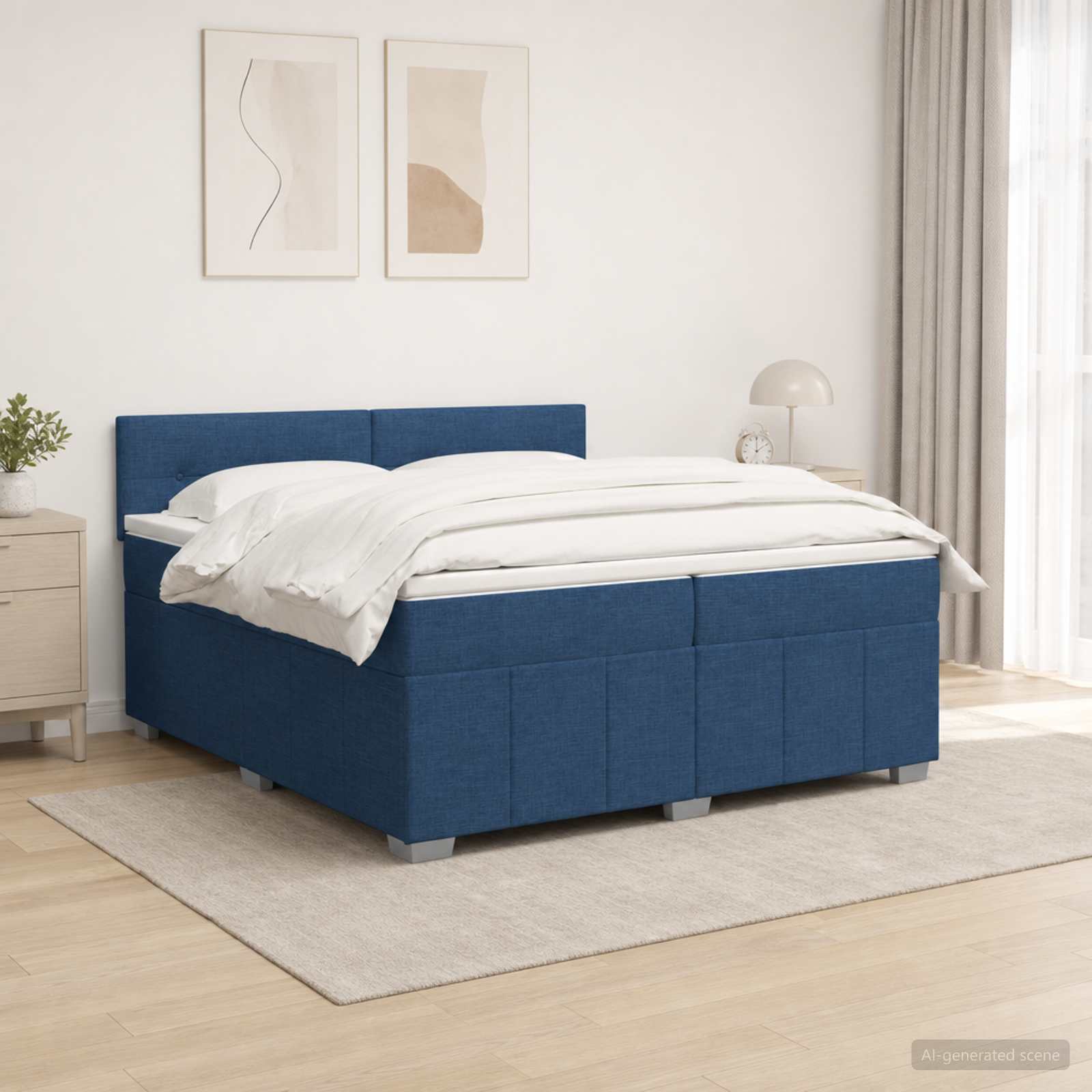 Boxspringbed met matras met hoofdeinde Blauw 200 x 200 cm Stof – afbeelding 1