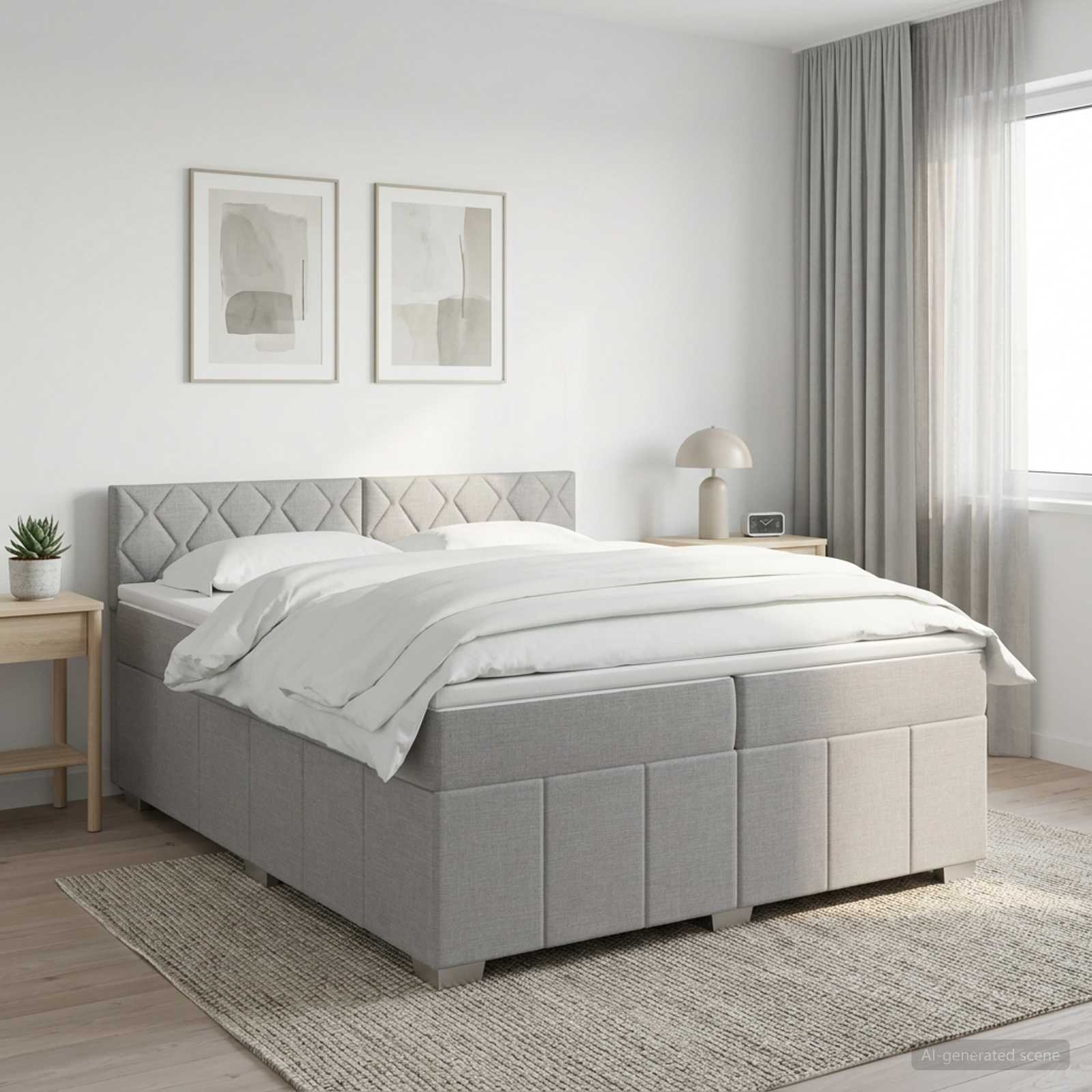 Boxspringbed met matras Lichtgrijs 200 x 200 cm Stof – afbeelding 1