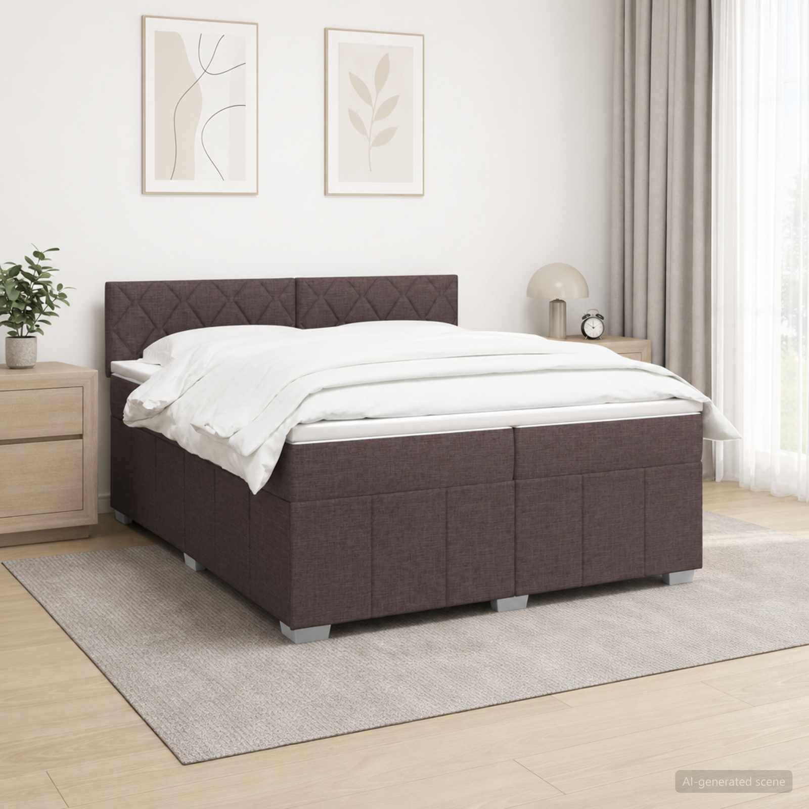 Boxspringbed met matras Donkerbruin 200 x 200 cm Stof – afbeelding 1