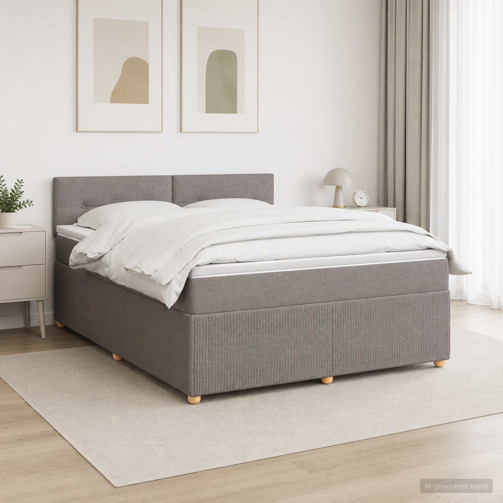 Boxspringbed met matras met hoofdeinde Taupe 140 x 190 cm Stof – afbeelding 1