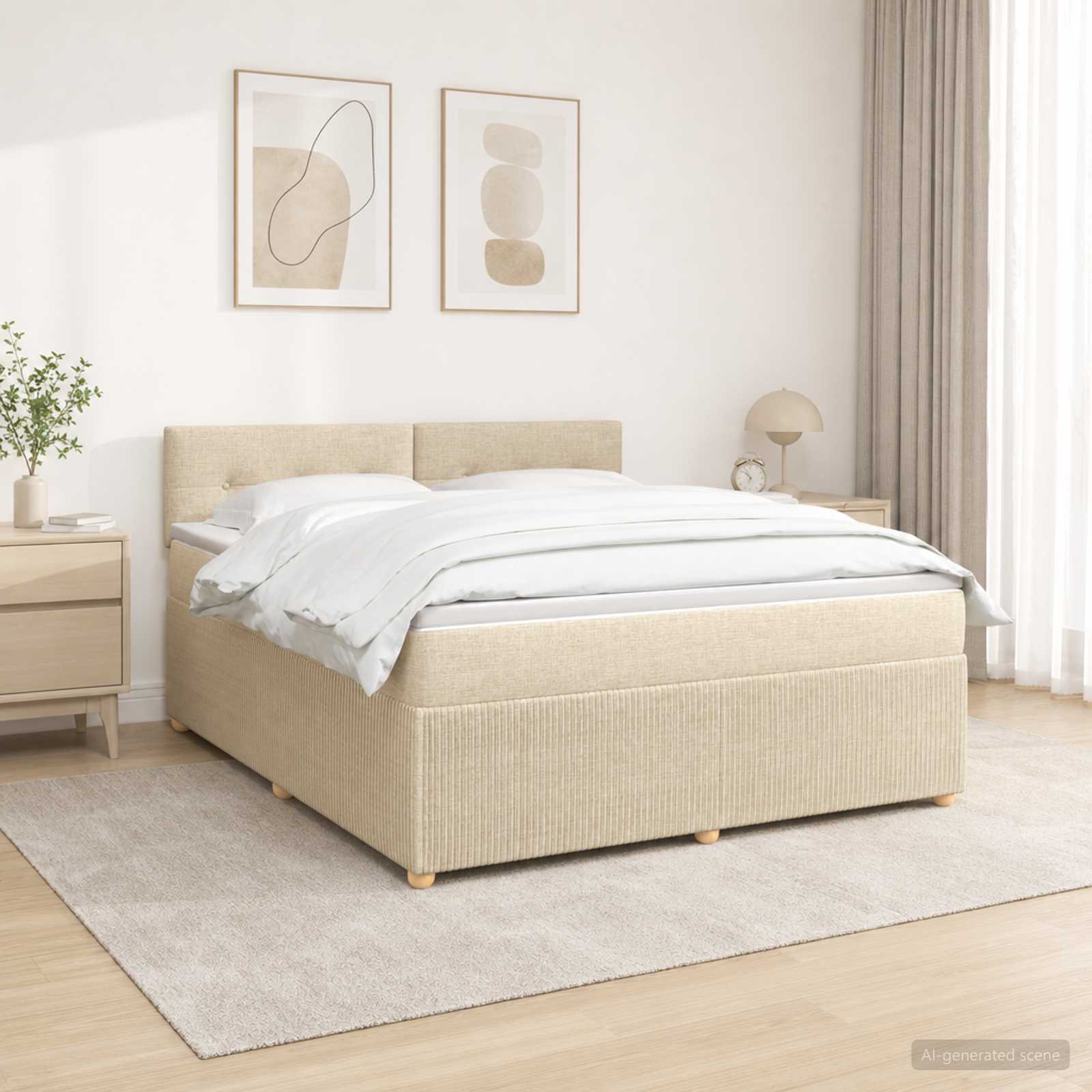 Boxspringbed met matras Crèmekleurig 140 x 190 cm Stof – afbeelding 1