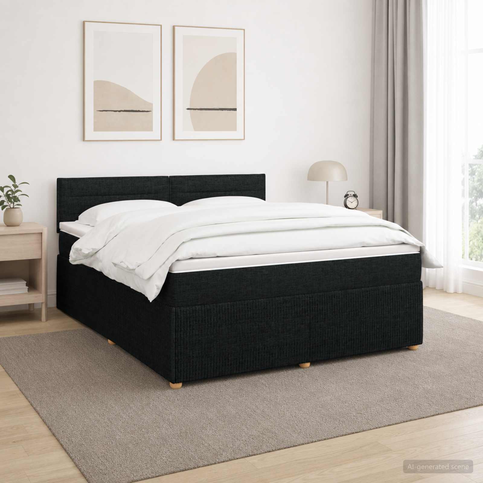 Boxspringbed met matras met hoofdeinde Zwart 140 x 200 cm Stof – afbeelding 1