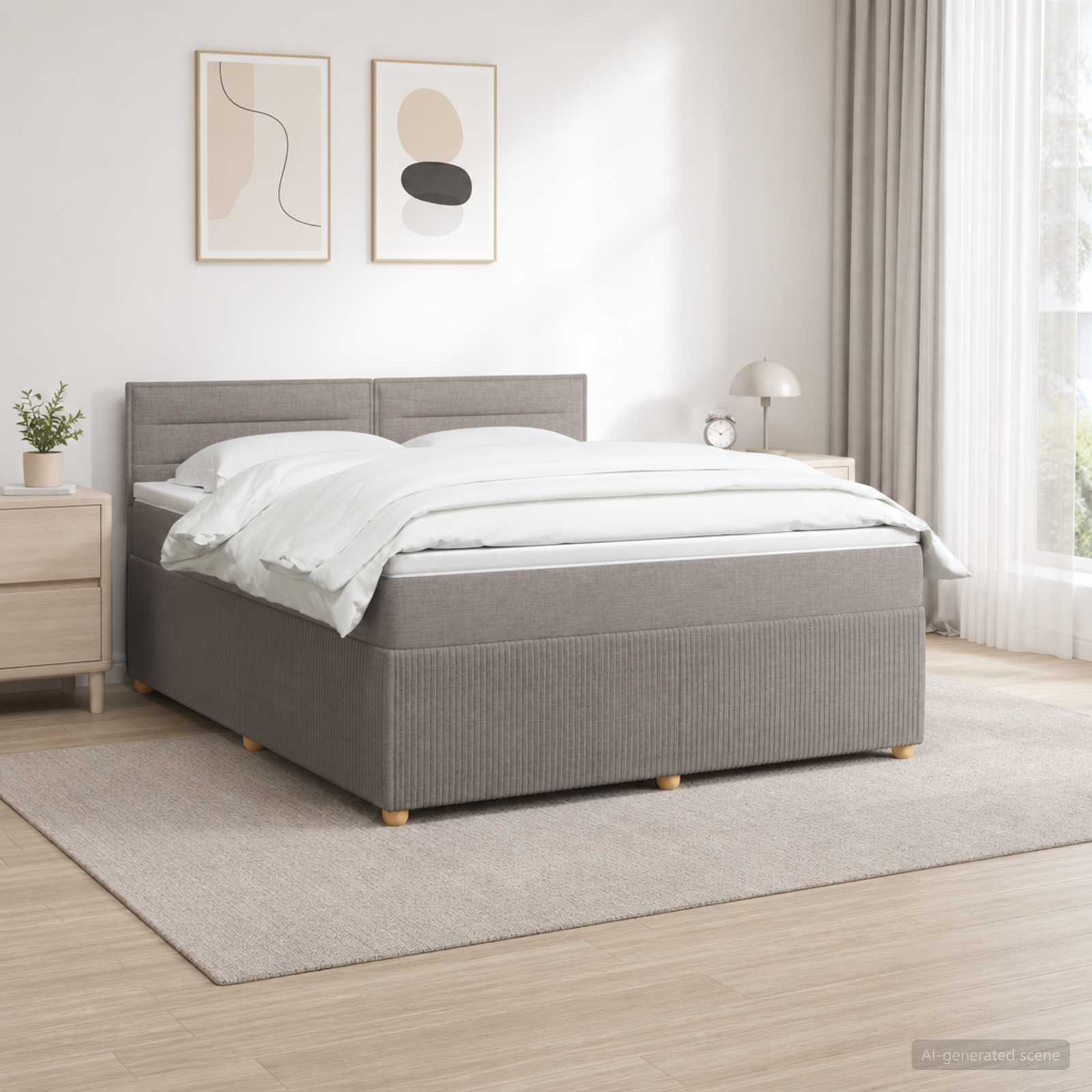Boxspringbed met matras met hoofdeinde Taupe 140 x 200 cm Stof – afbeelding 1