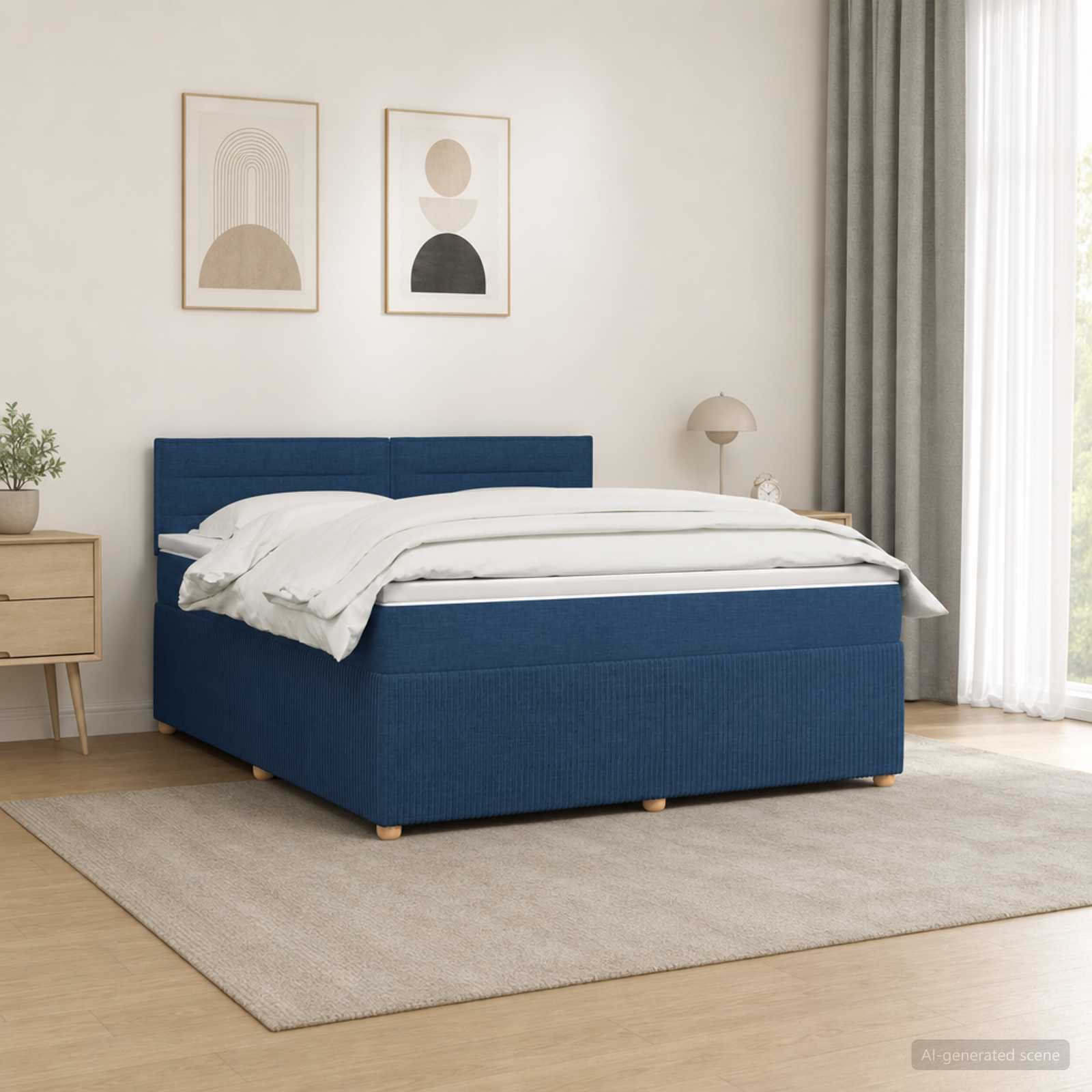 Boxspringbed met matras met hoofdeinde Blauw 140 x 200 cm Stof – afbeelding 1