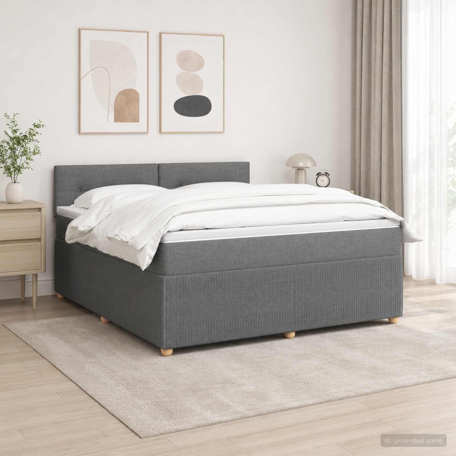 Boxspringbed met matras Donkergrijs 140 x 200 cm Stof – afbeelding 1