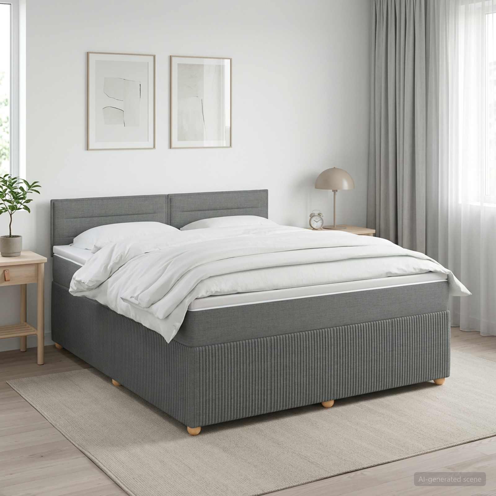 Boxspringbed met matras Donkergrijs 160 x 200 cm Stof – afbeelding 1