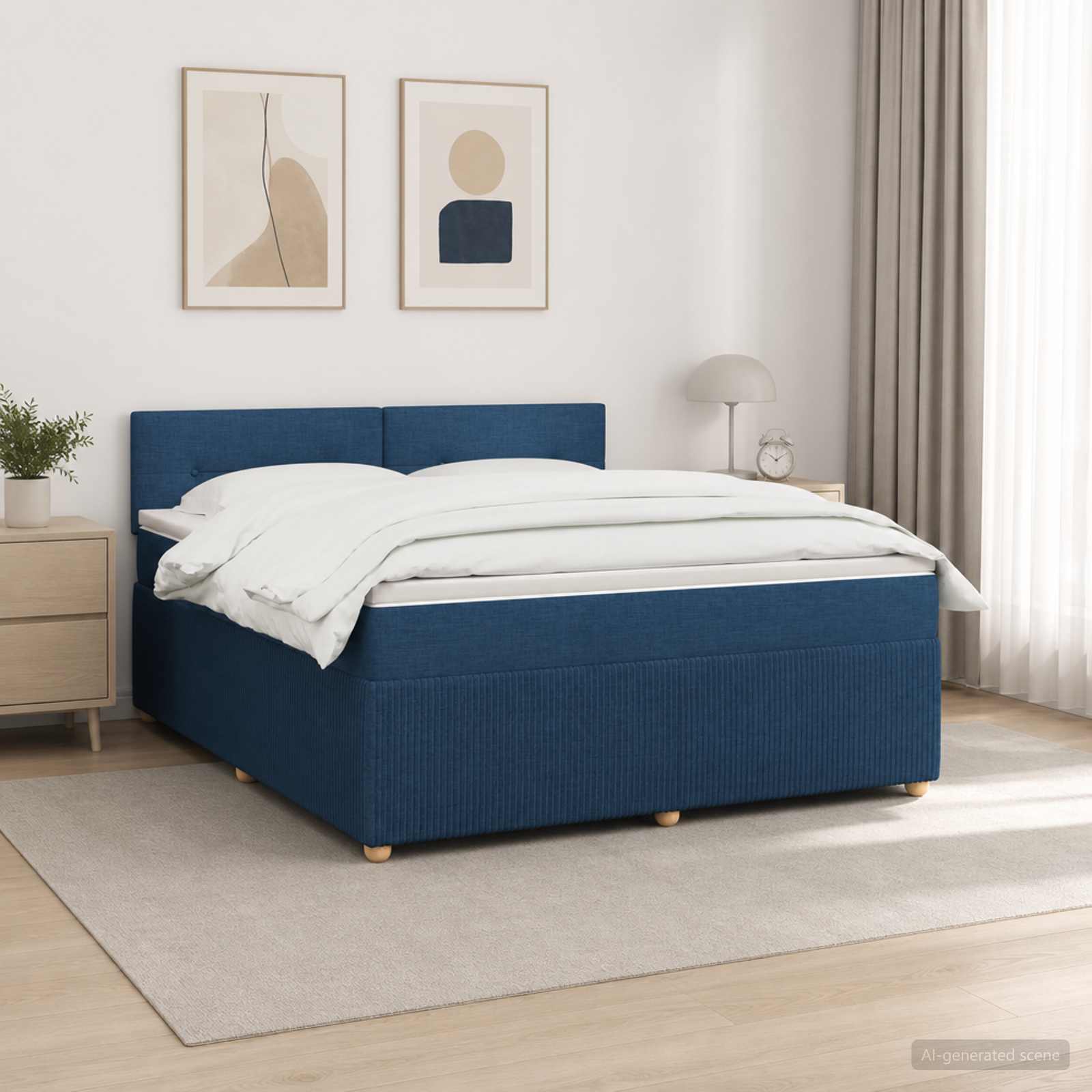 Boxspringbed met matras met hoofdeinde Blauw 160 x 200 cm Stof – afbeelding 1