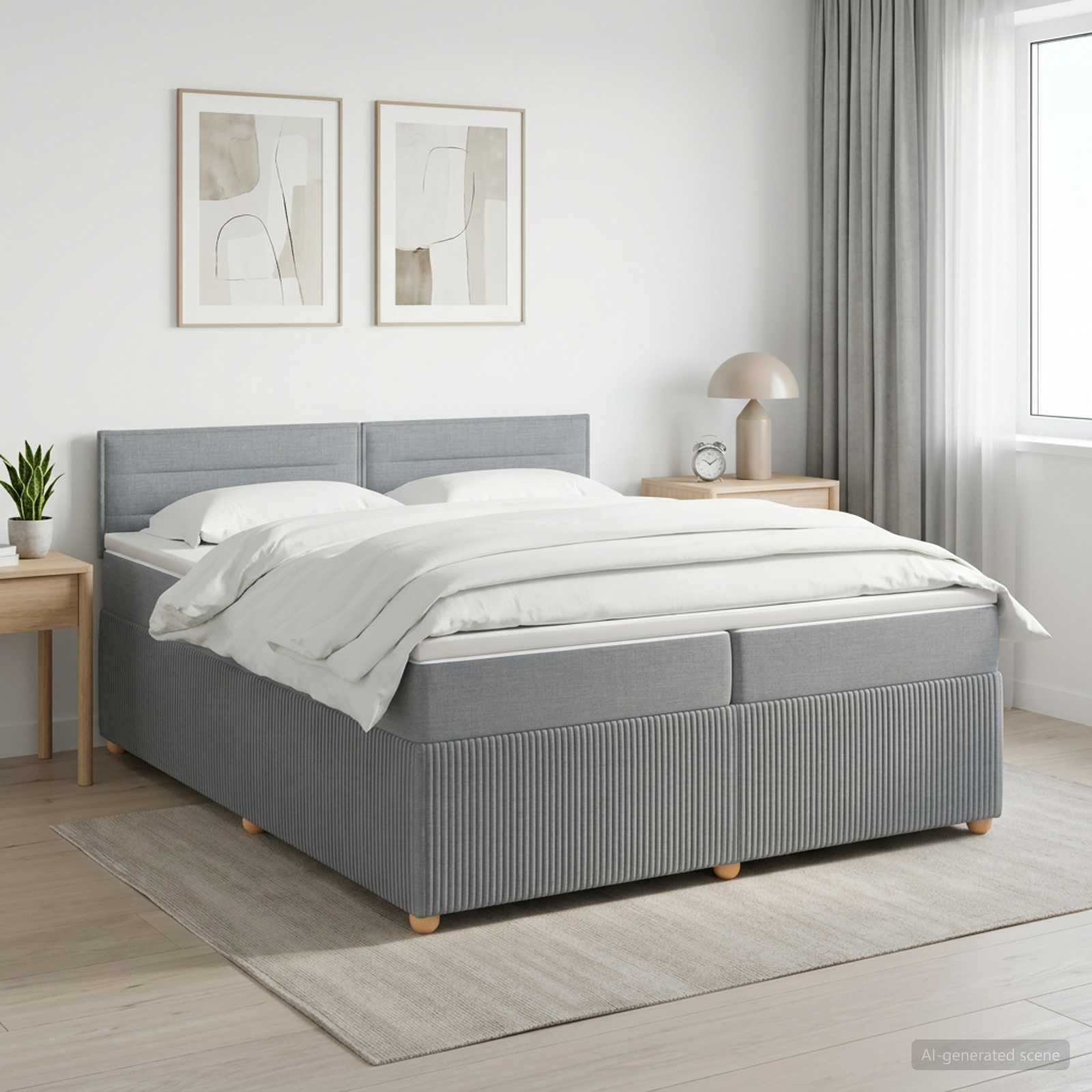 Boxspringbed met matras Lichtgrijs 200 x 200 cm Stof