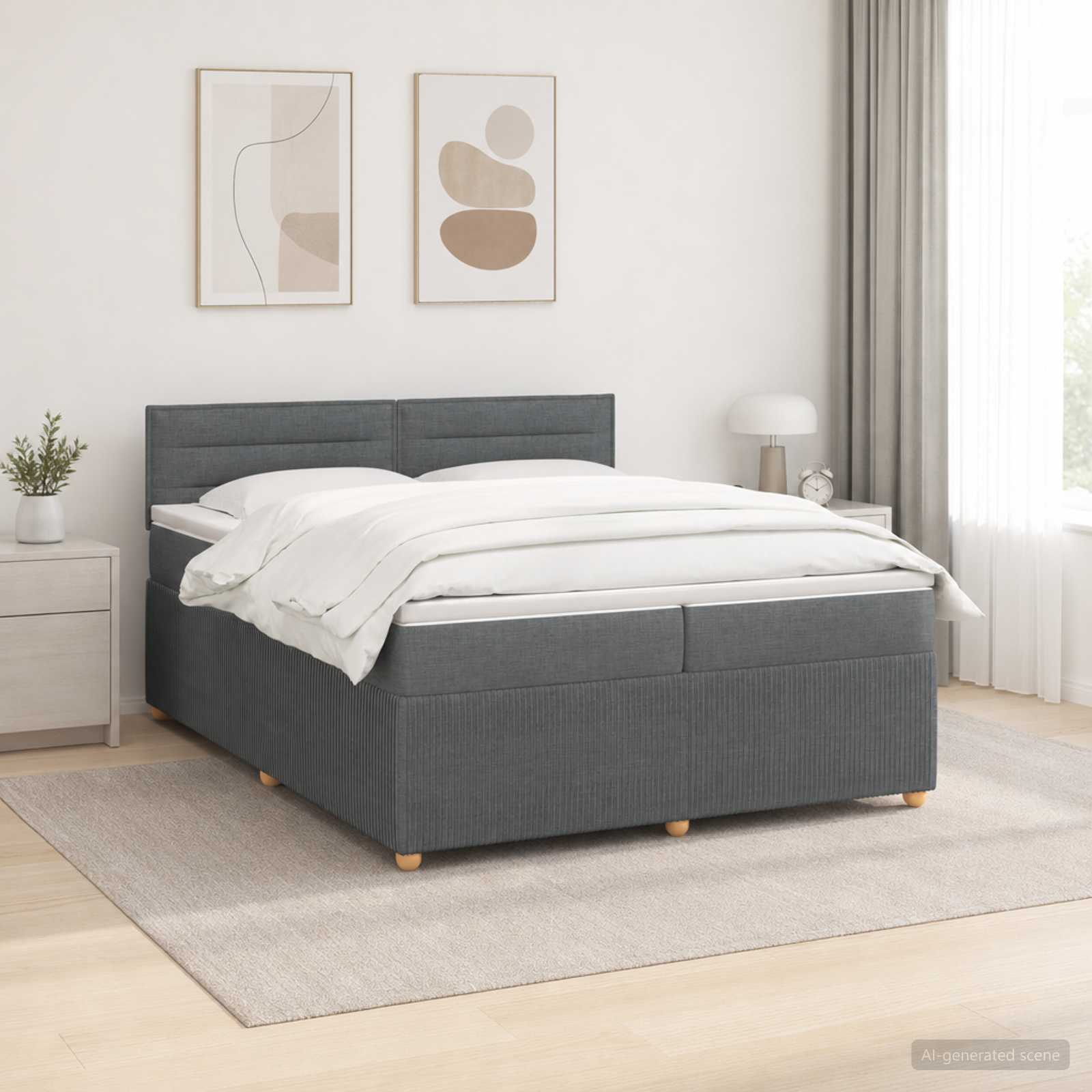 Boxspringbed met matras Donkergrijs 200 x 200 cm Stof