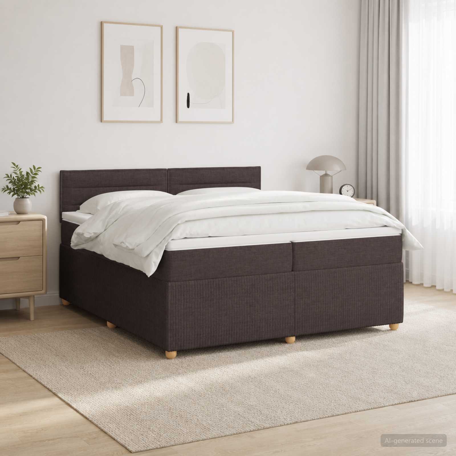 Boxspringbed met matras Donkerbruin 200 x 200 cm Stof – afbeelding 1