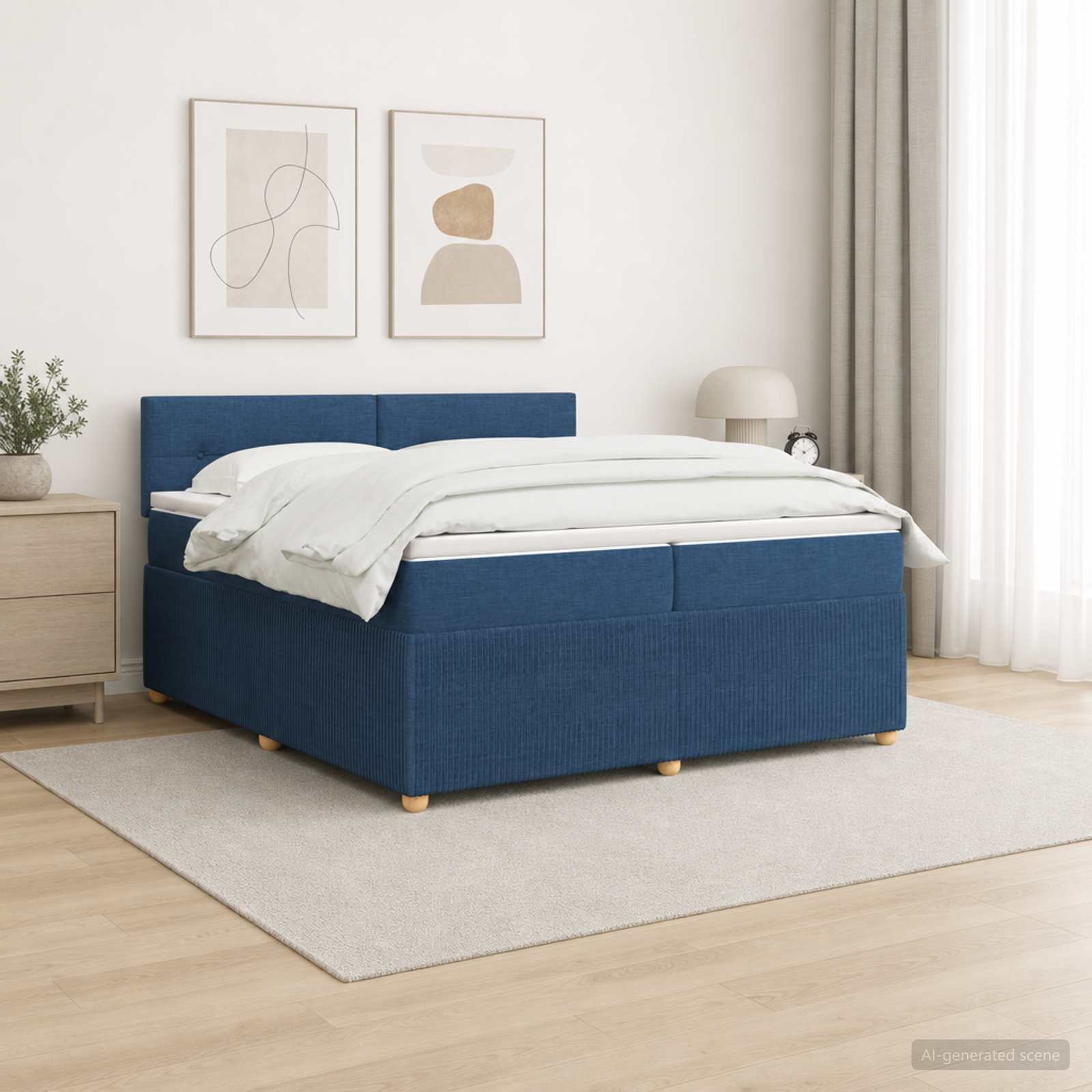 Boxspringbed met matras met hoofdeinde Blauw 200 x 200 cm Stof – afbeelding 1