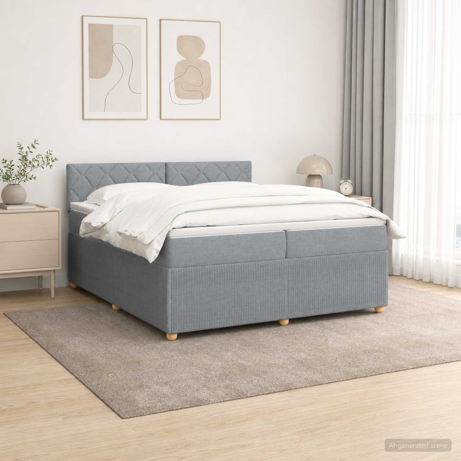 Boxspringbed met matras Lichtgrijs 200 x 200 cm Stof – afbeelding 1